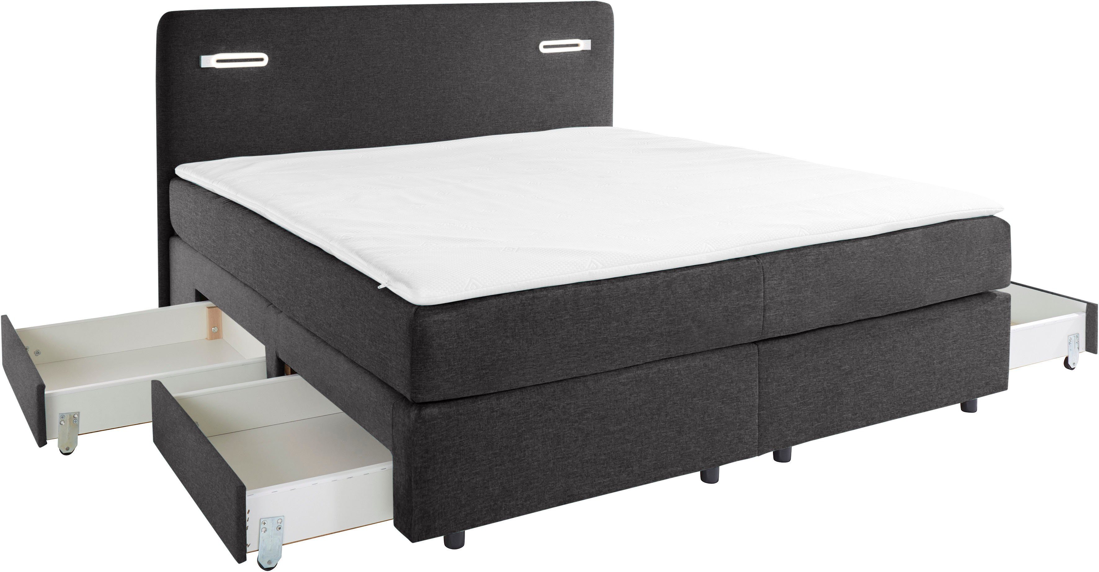 INOSIGN Boxspring Luan Laden, ledverlichting en topmatras, in breedte 120 cm en 180 cm