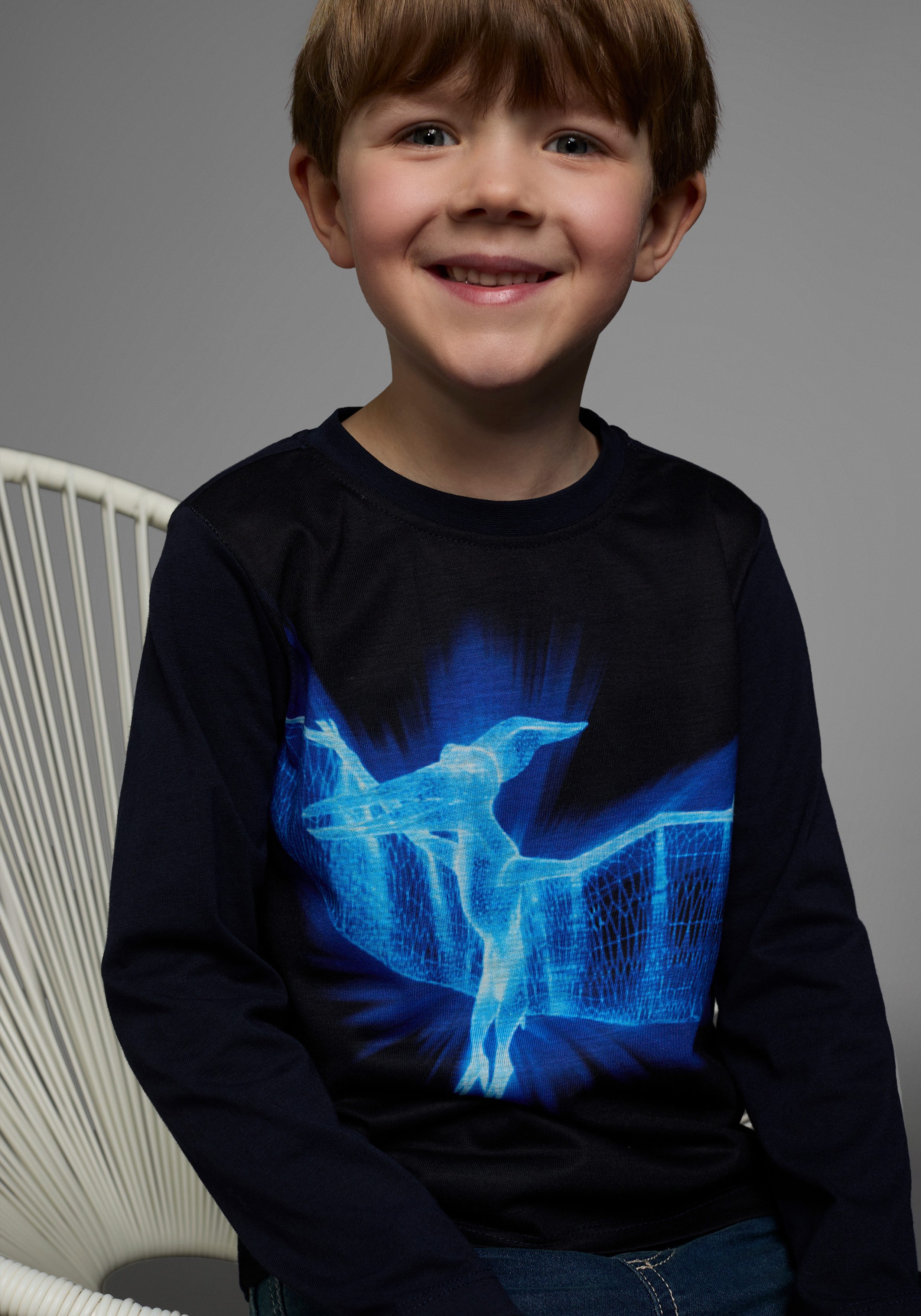 KIDSWORLD Shirt met lange mouwen FLYING DINO Lange mouwen, basic pasvorm, bedrukt, ronde hals