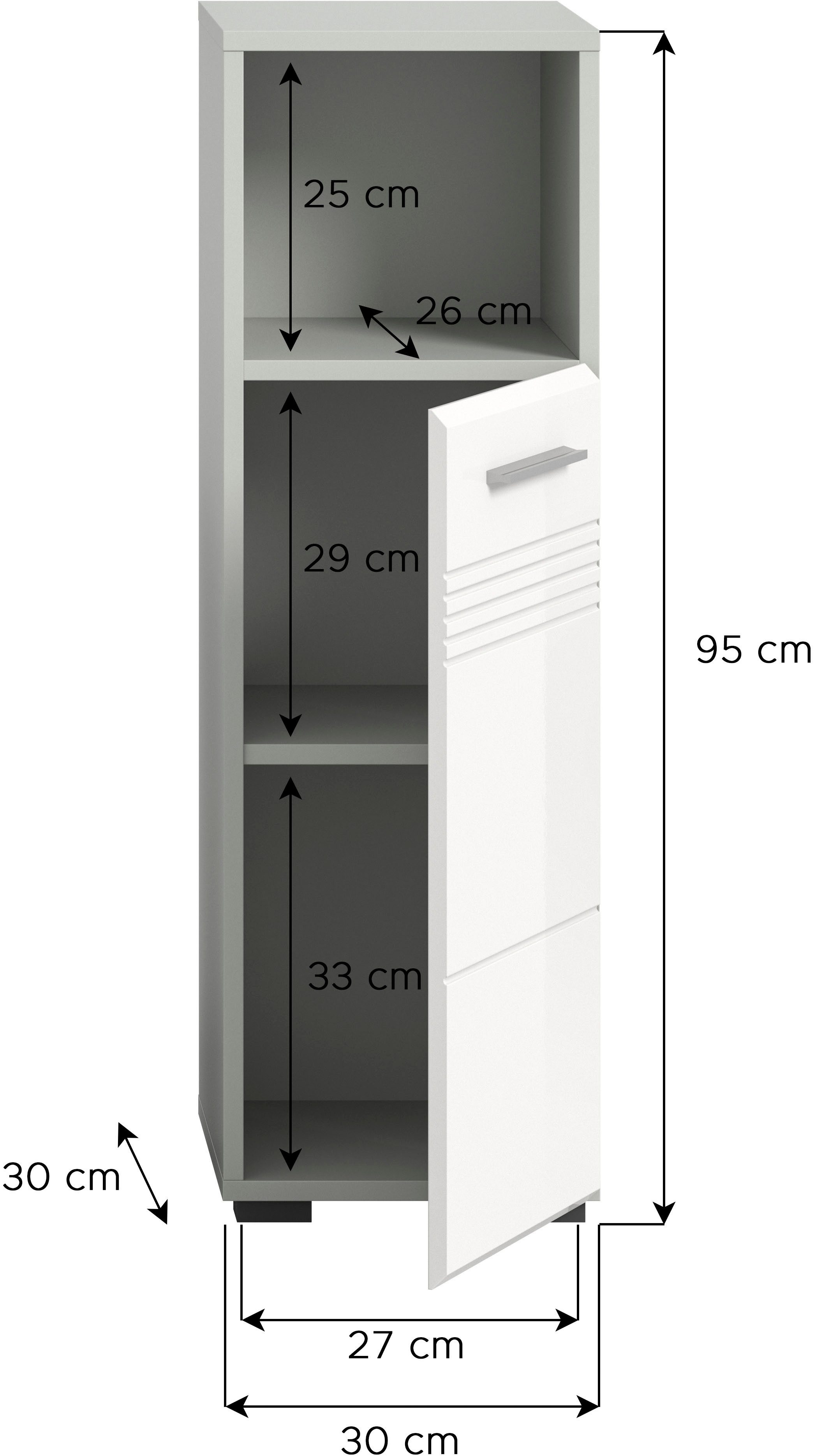 welltime Onderkast Calcio, hoogte 95 cm, 1 deur, 1 open vak, 1 plank, deurdranger wisselbaar, mdf voorkant, badkamerkast, badkamermeubels, badkamer