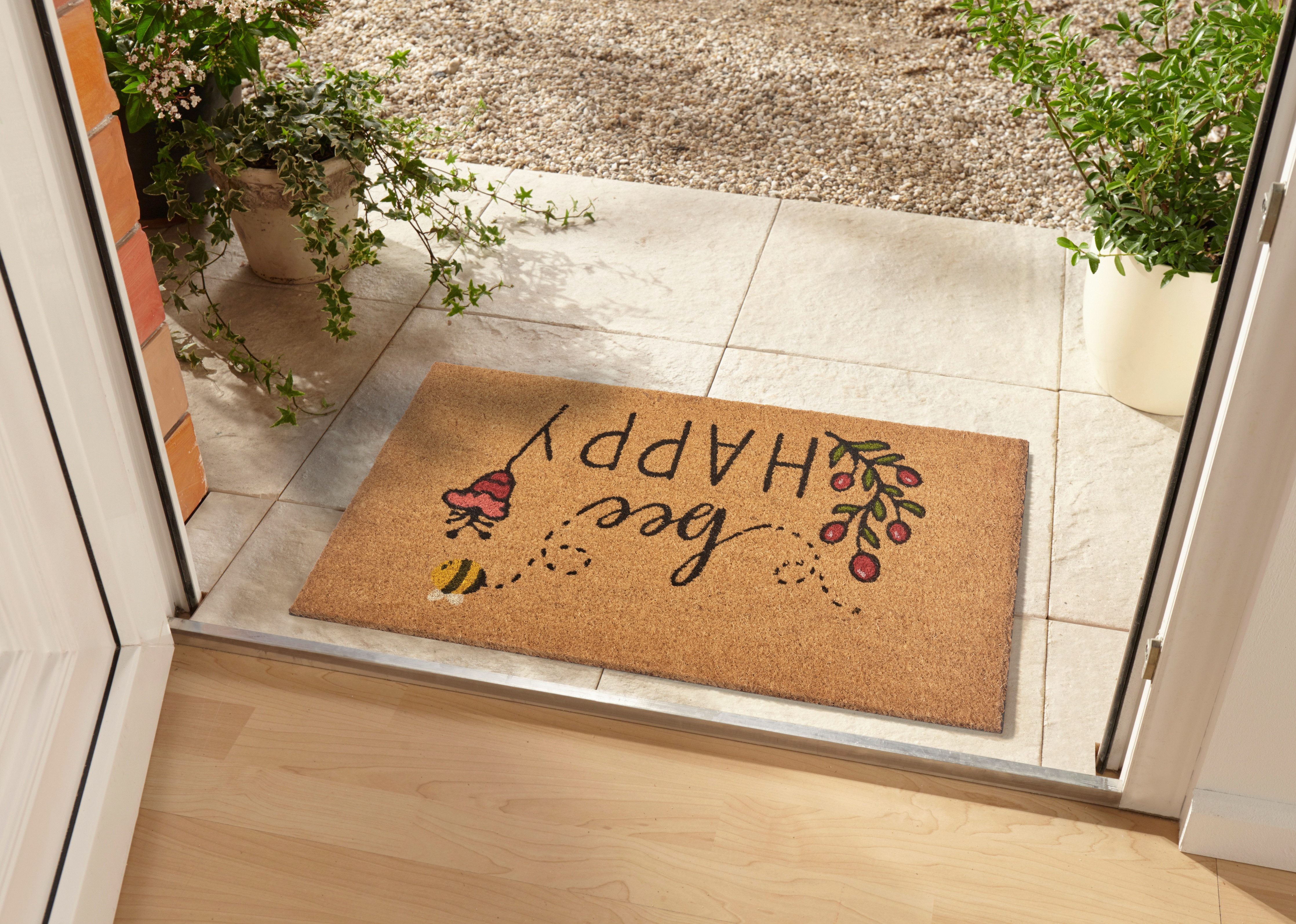 HANSE Home Mat Bee Happy, deurmat Kokos, vuilopvangmat, outdoor, antislip, binnen, kokosmat, gang