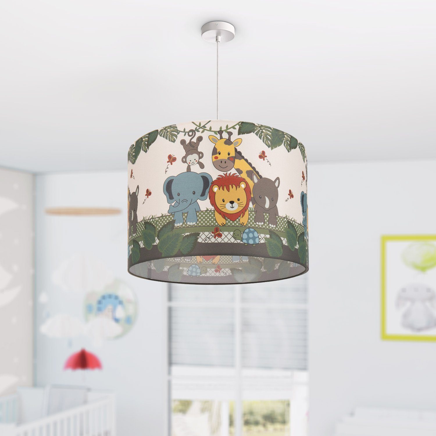 Paco Home Hanglamp Diamond 634 Kinderlamp plafondlamp LED kinderkamer, jungle-dieren, E27