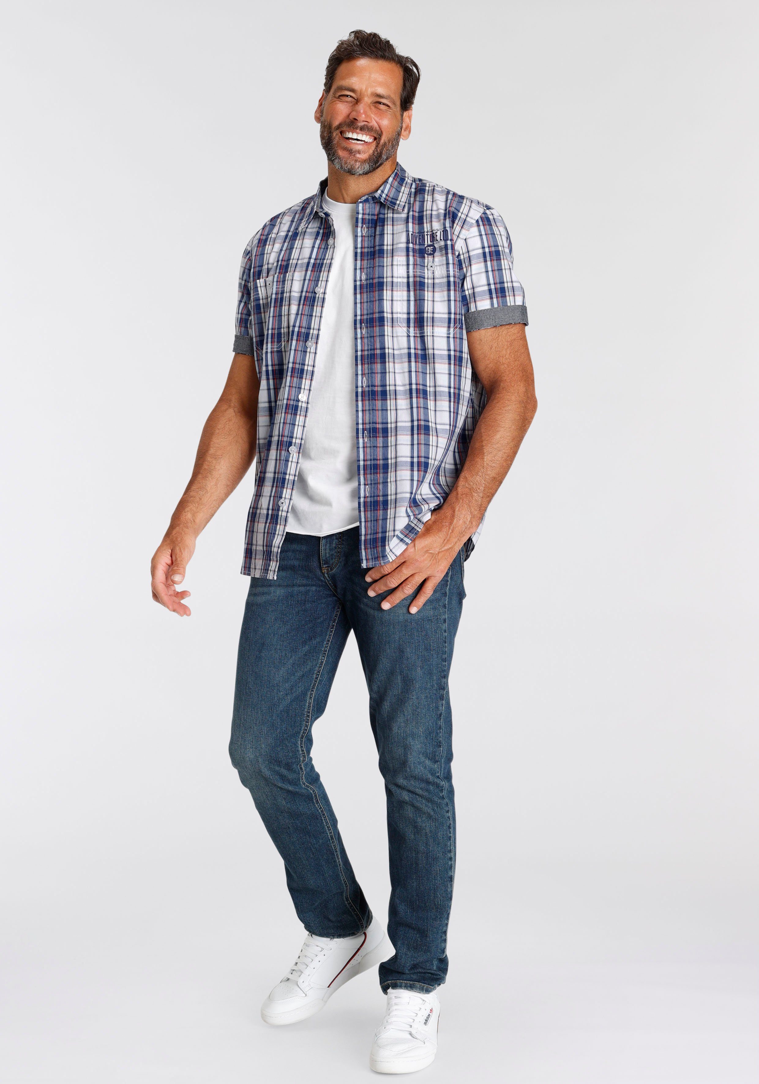 Man's World Overhemd met korte mouwen met kleine print op de borst