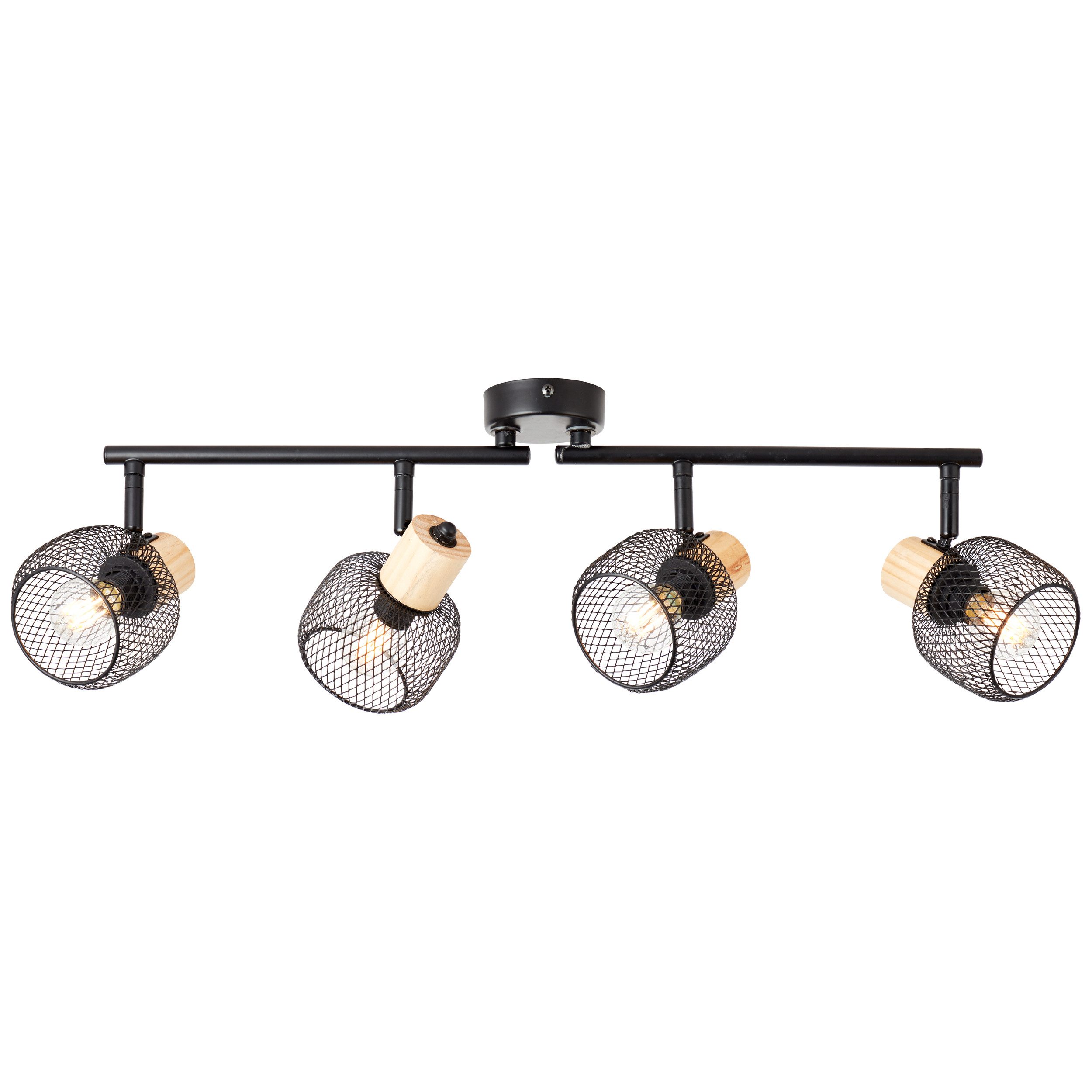 Brilliant Leuchten Plafondspot Giada Spotbuis 4-vlamig, 74 cm, E14, schwenkbaar, metaal/hout, zwart/bruin (1 stuk)