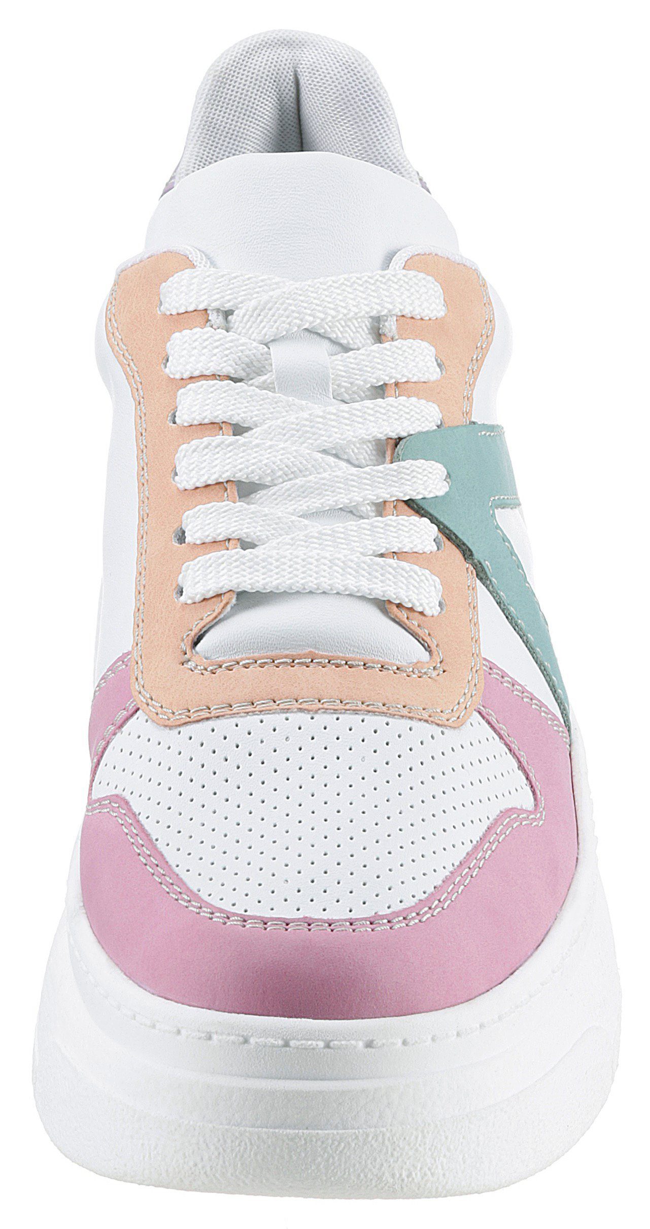 Rieker Plateausneakers met pastelkleuren contrasten, vrijetijdsschoen, lage schoen, veterschoen