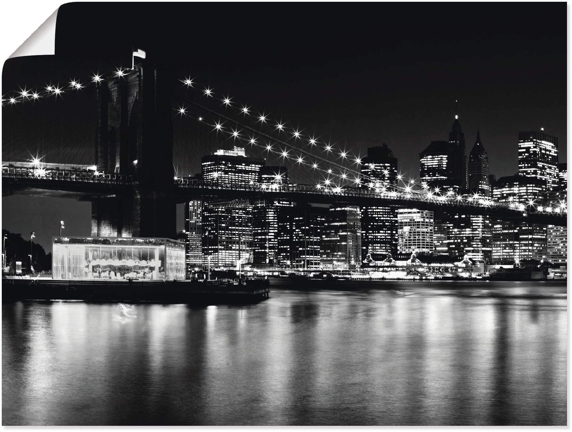 Artland Artprint Night Skyline Manhattan Brooklyn Bridge in vele afmetingen & productsoorten -artprint op linnen, poster, muursticker / wandfolie ook geschikt voor de badkamer (1 s
