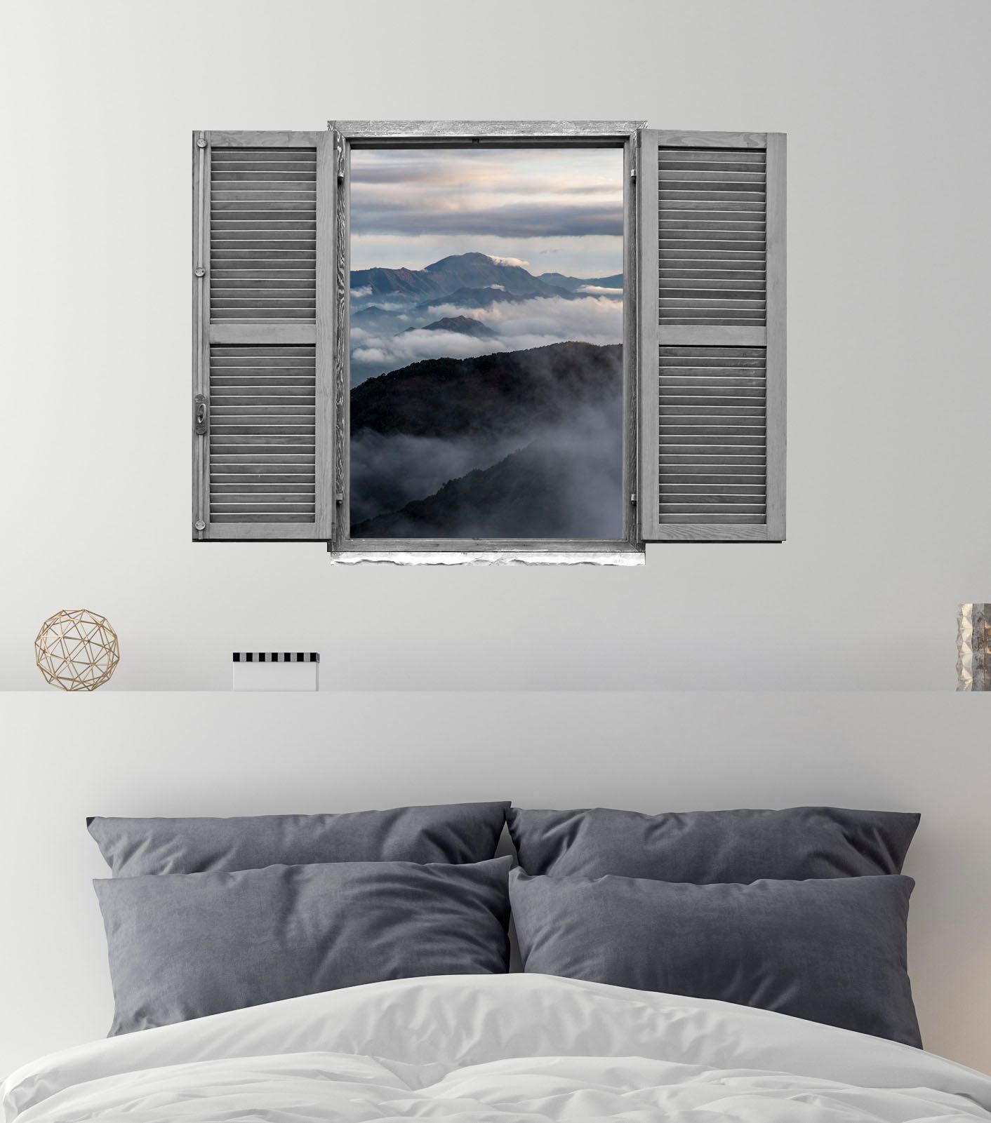 queence Wandfolie Panorama-uitzicht over de B Muursticker, muurdecoratie, zelfklevend, 3D, raam (1 stuk)
