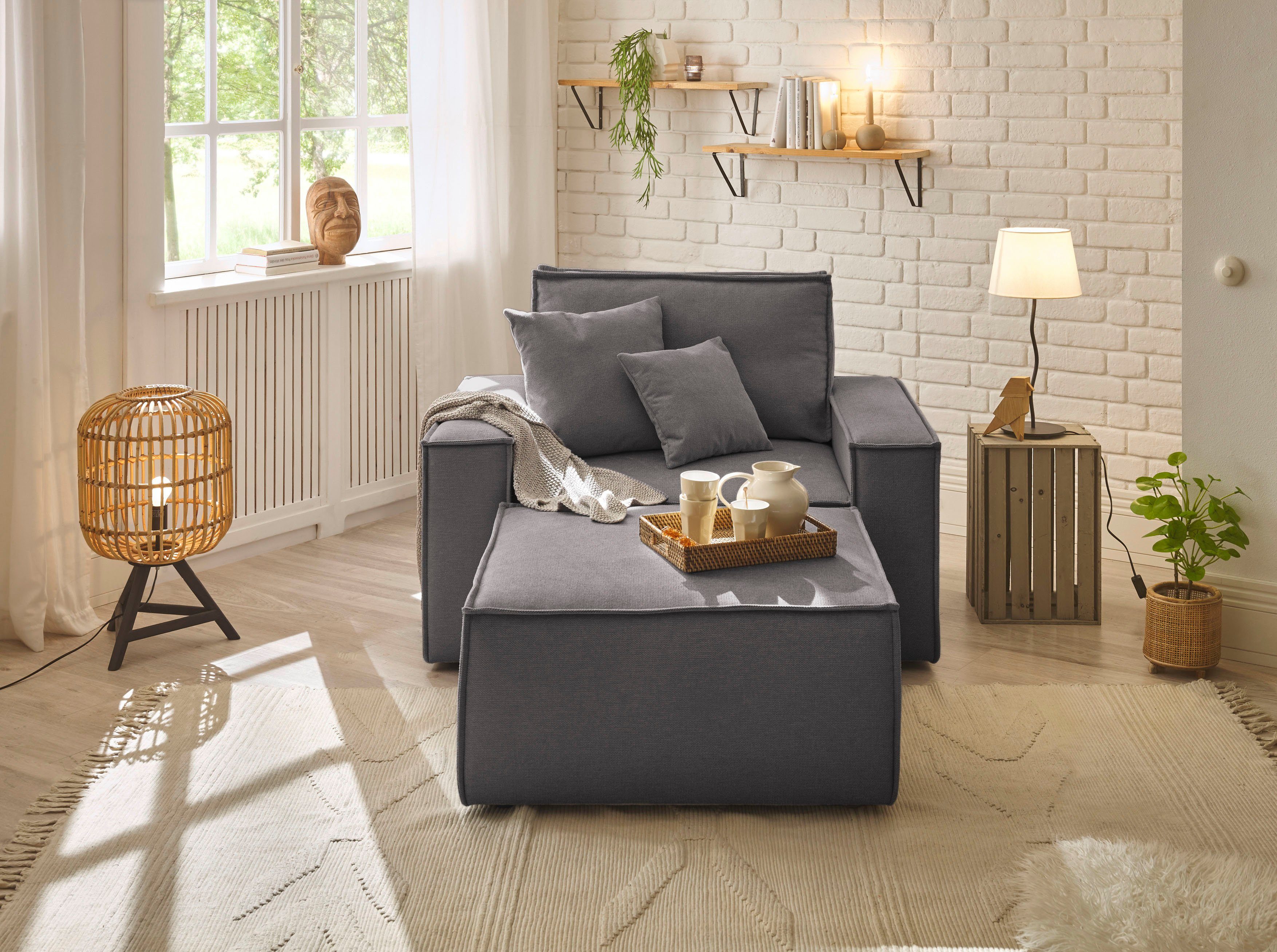 andas Loveseat Finnley Loveseat en hocker als set, passend bij de bekleding-serie Finnley (2-delig)