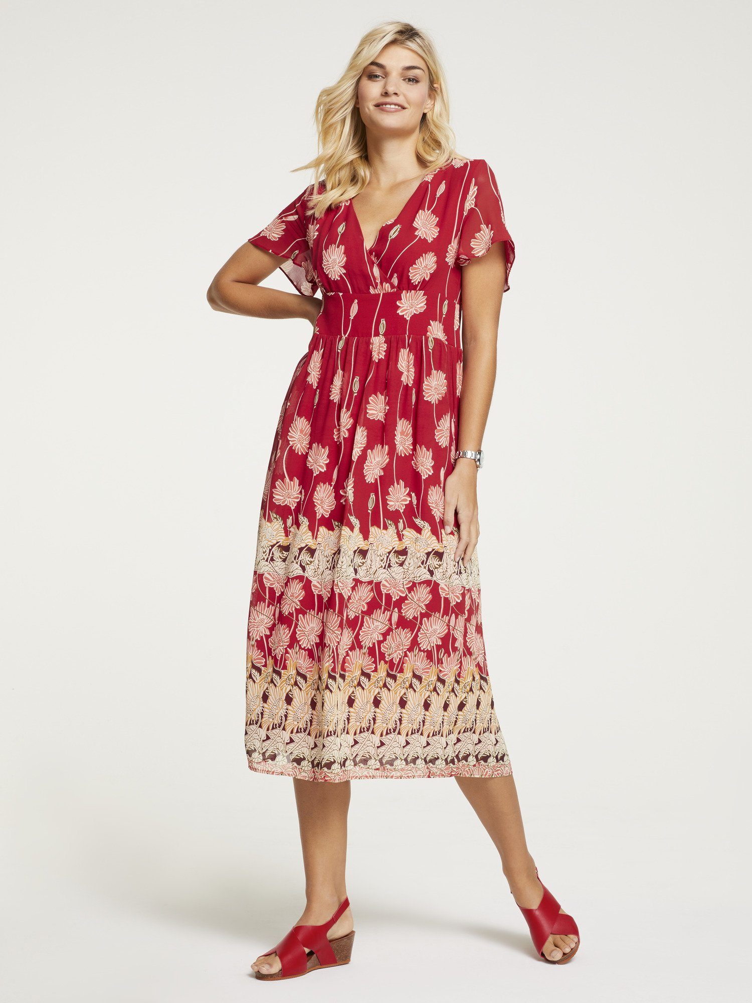 linea tesini by heine gedessineerde jurk met modieuze bloemenprint rood