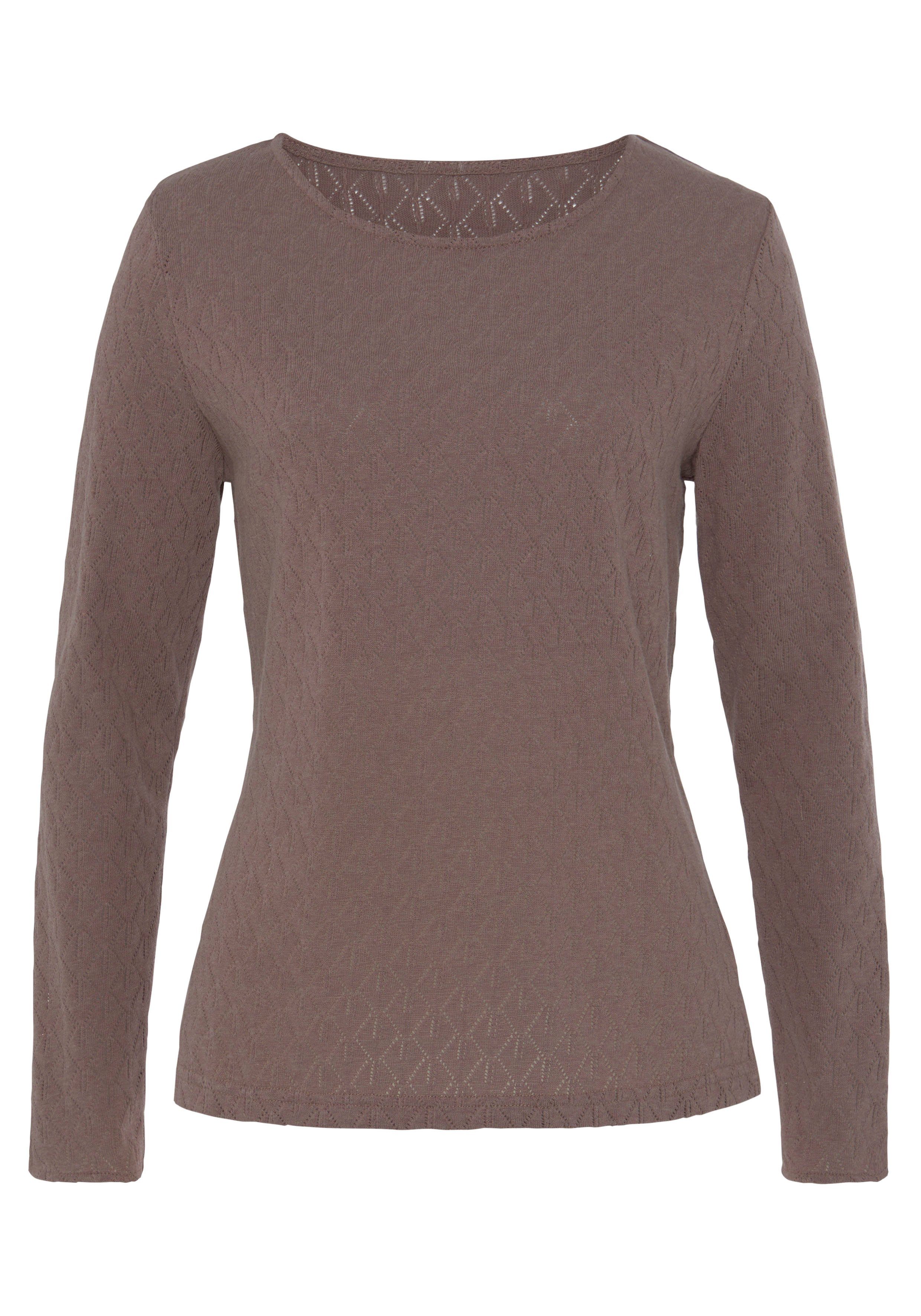Vivance Shirt met lange mouwen Met modieus ajourpatroon (2-delig, Set van 2)