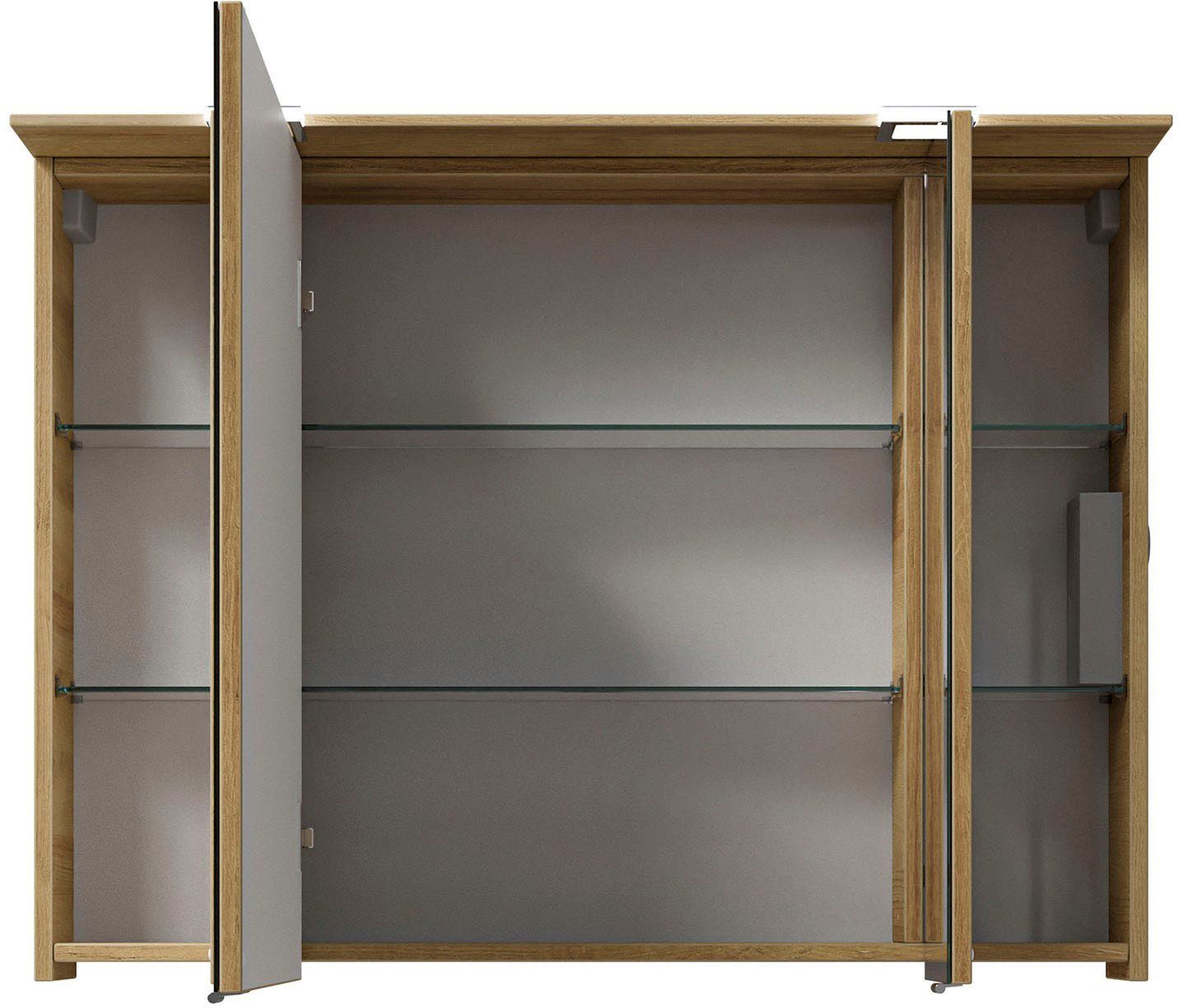 Saphir Badkamerserie Serie 6025 2-delig, mineraalmarmeren wastafel met led-spiegelkast Wastafelmeubel 97 cm breed, 2 laden, 3 spiegeldeuren, incl. deurdemper (2-delig)