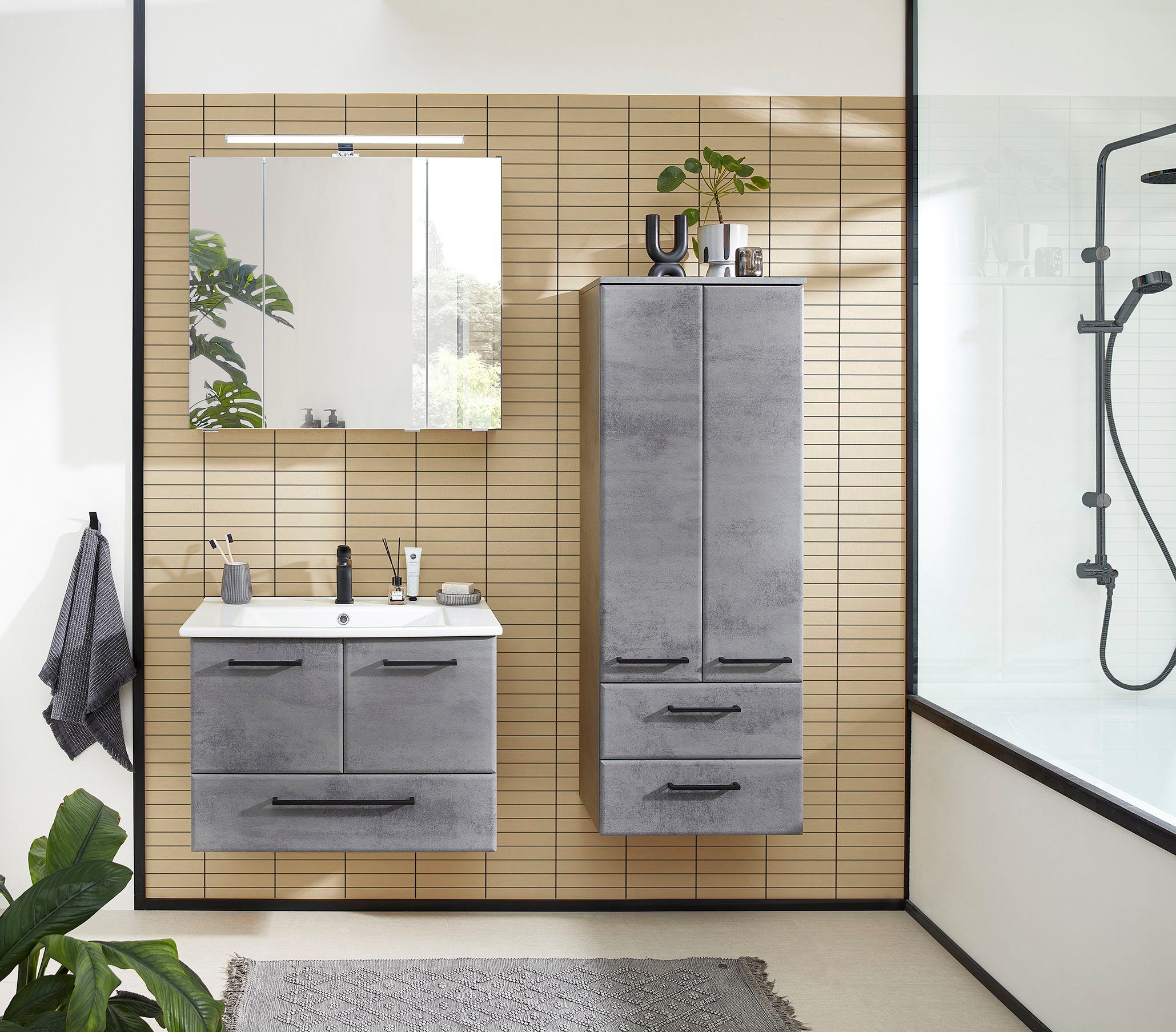 Saphir Badkamerserie Quickset 945 keramieken wastafelonderkast met onderkast, 75 cm breed Wastafelmeubel, 2 deuren, 1 lade, inclusief deurdemper, wastafelonderkast set (1 stuk)