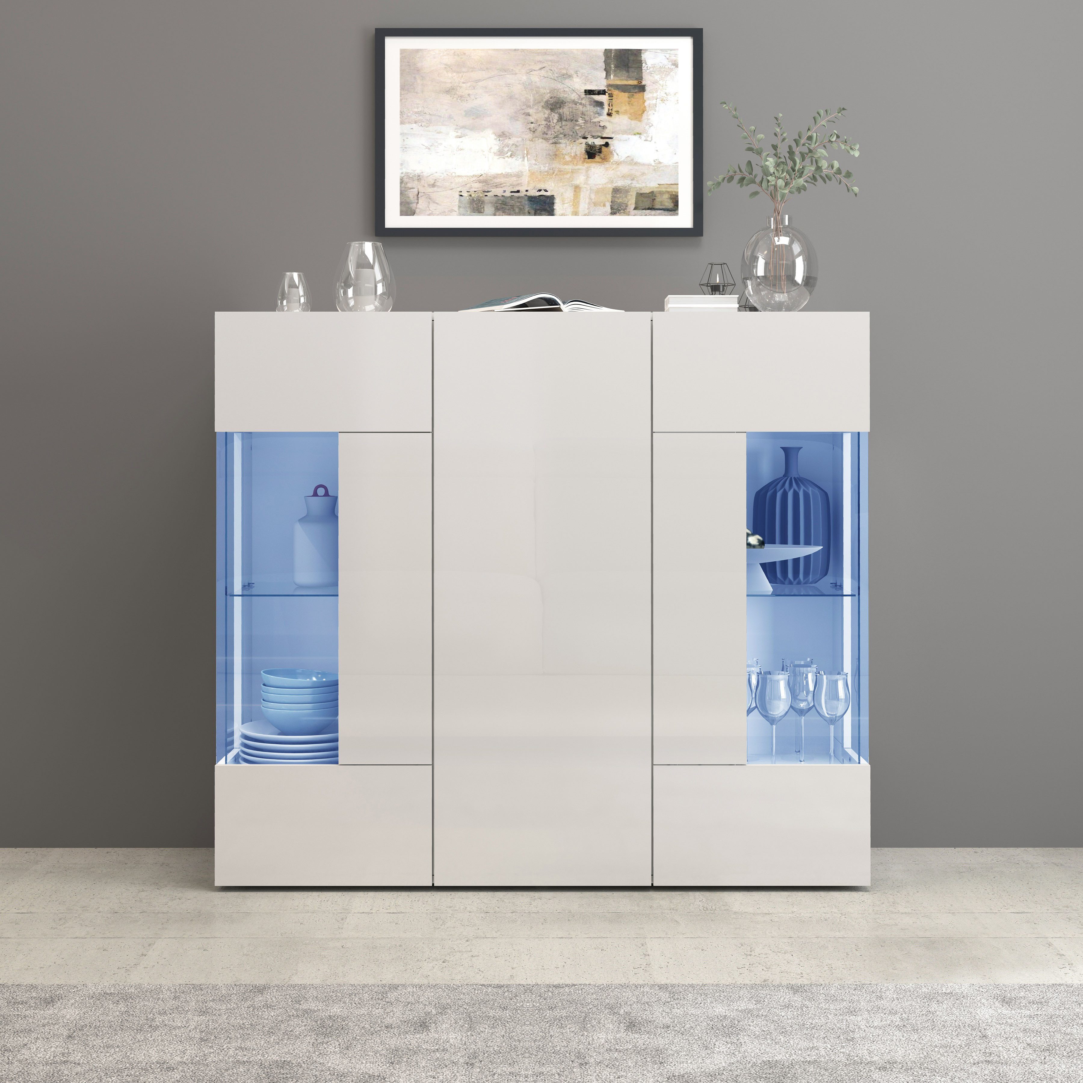 INOSIGN Highboard Egypte, Highboard, Hoge kast, Hoge ladekast, Vitrine met 3 deuren waarvan 2 met glaselement, volledig hoogglans gelakt, breedte 135