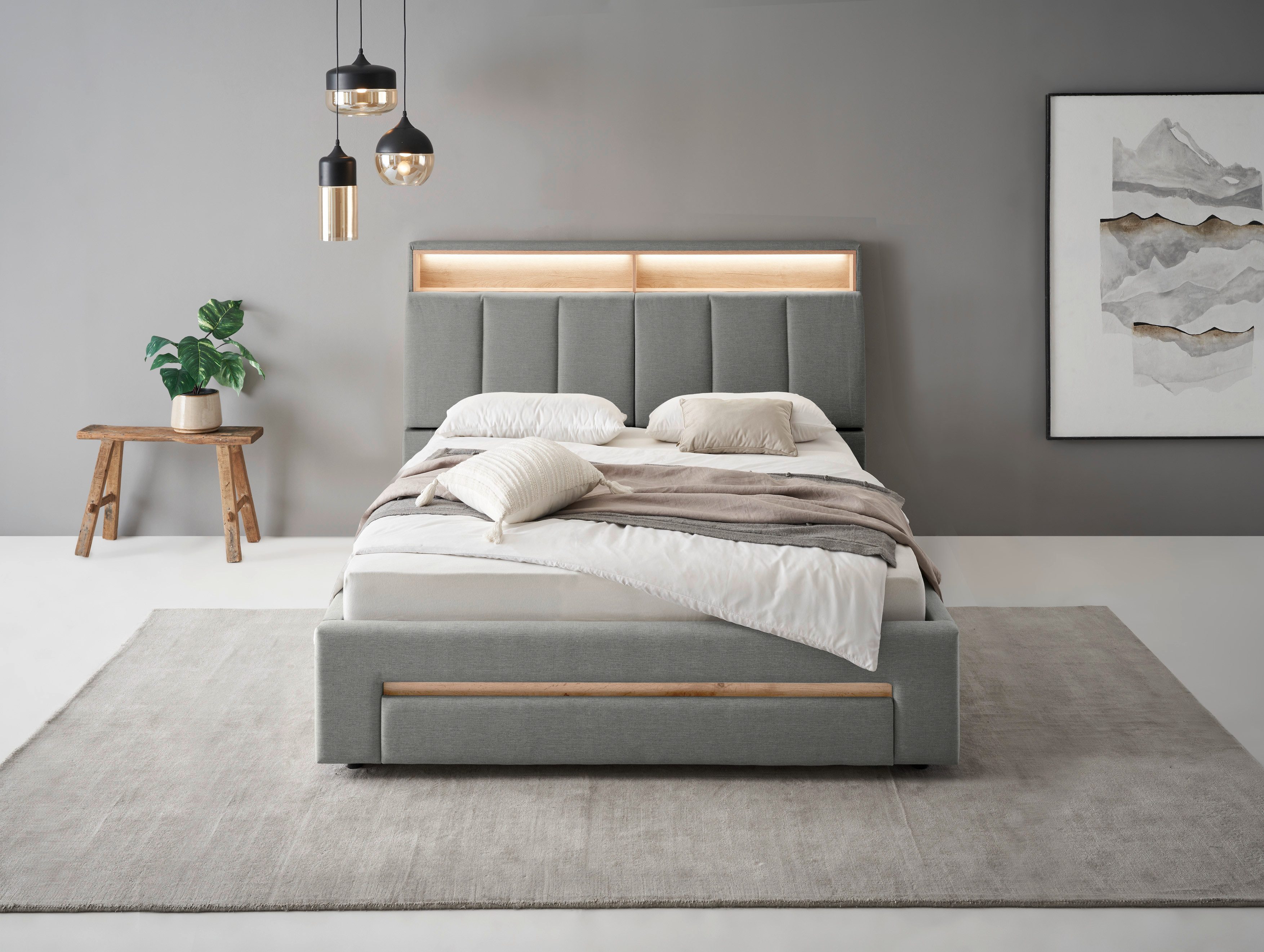 INOSIGN Gestoffeerd bed CiTY/GiRON,, gepolsterd opbergbed, met LED-verlichting Bedkisten met hondenbed of als opbergruimte, opklapbare hoofdeinden