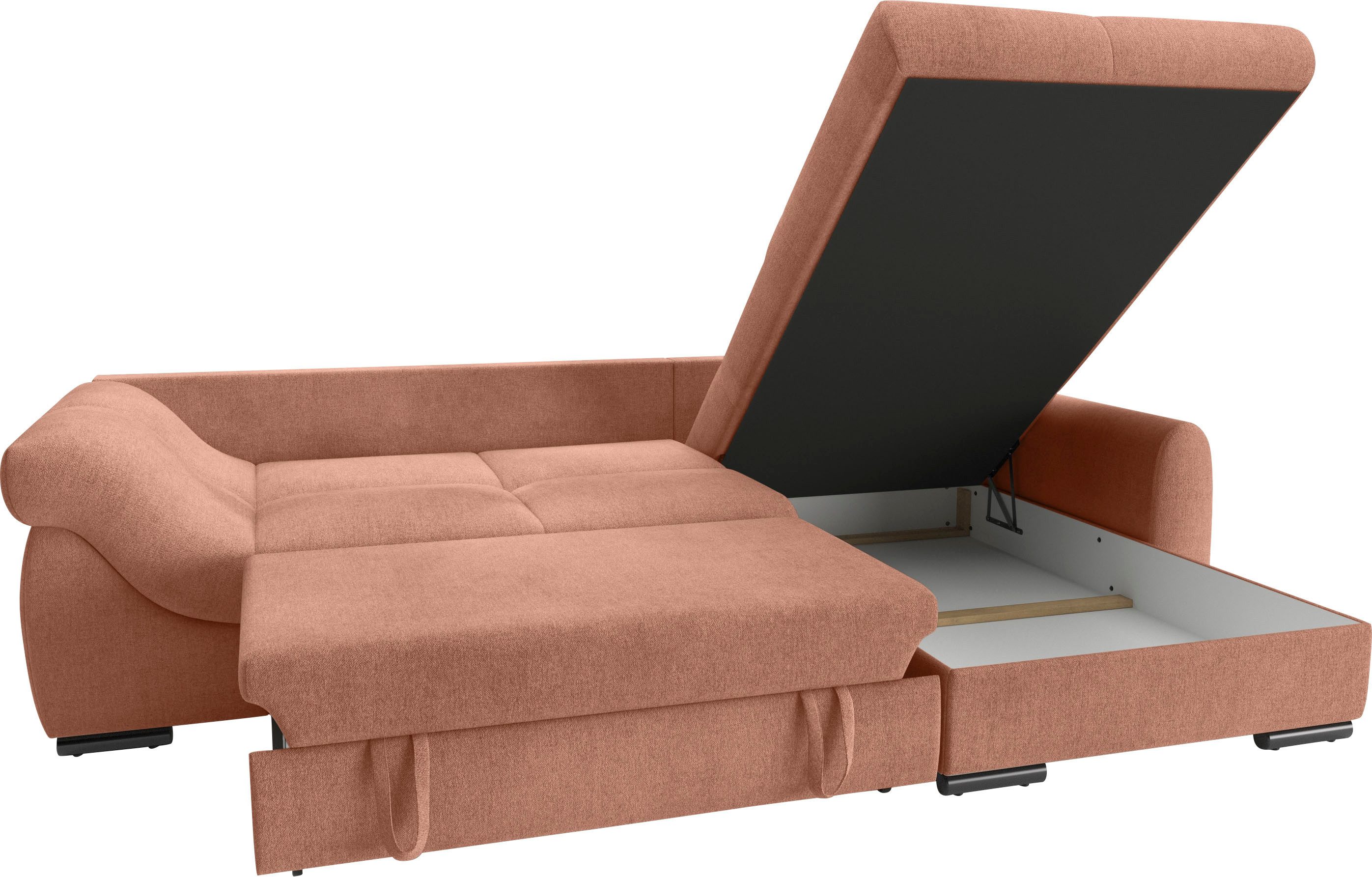 Mr. Couch Hoekbank Livorno DuraFlex L-vorm incl. hoogslaper beduitbreiding, xl bedbox wit gecoat