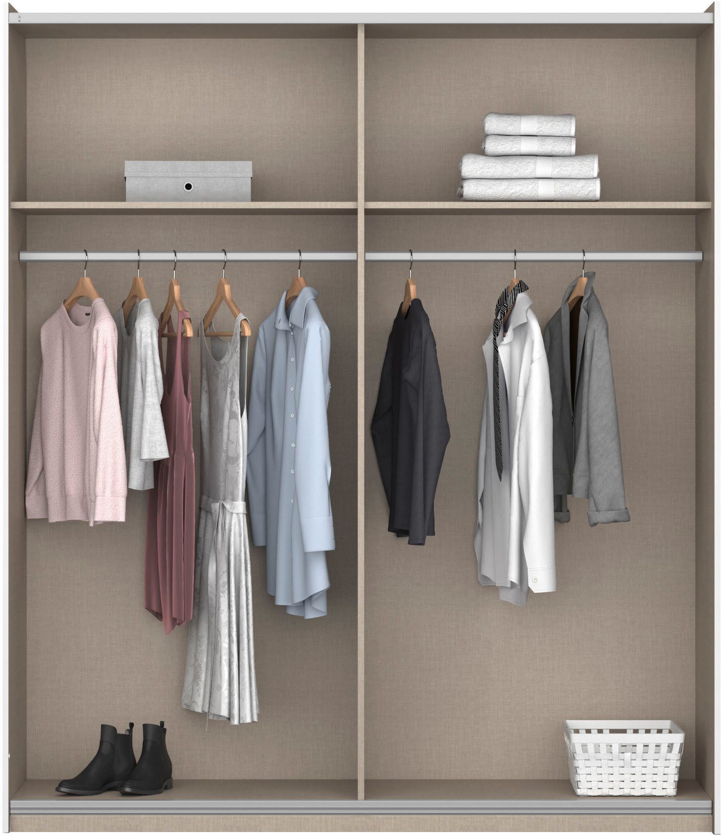 rauch Zweefdeurkast Kledingkast kast garderobe kinderkamerkast NOOSA met buikband in contrastkleur en metalen handgreeplijsten made in germany