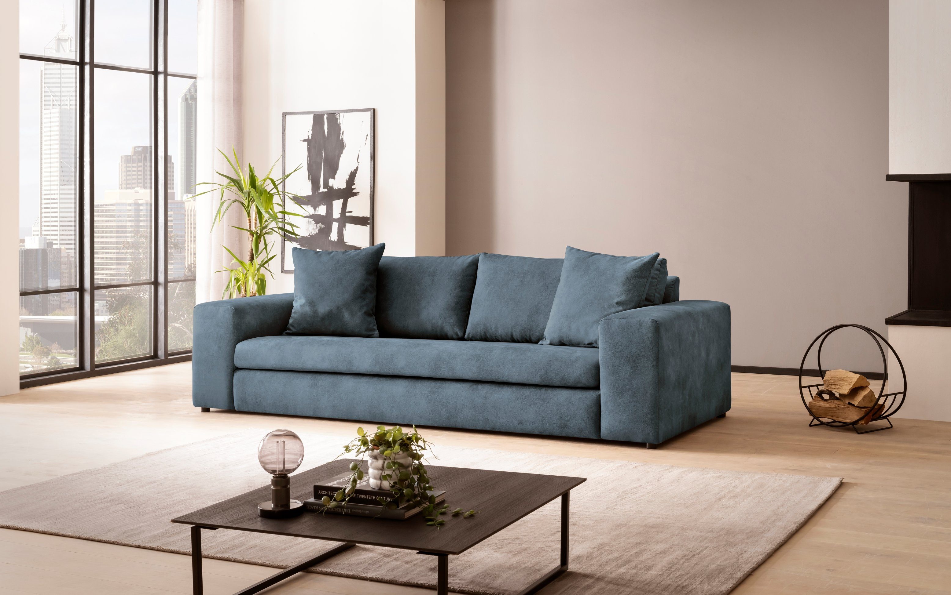 andas 3-zitsbank SLEETLAND XXL in fluweel of vintage lederlook