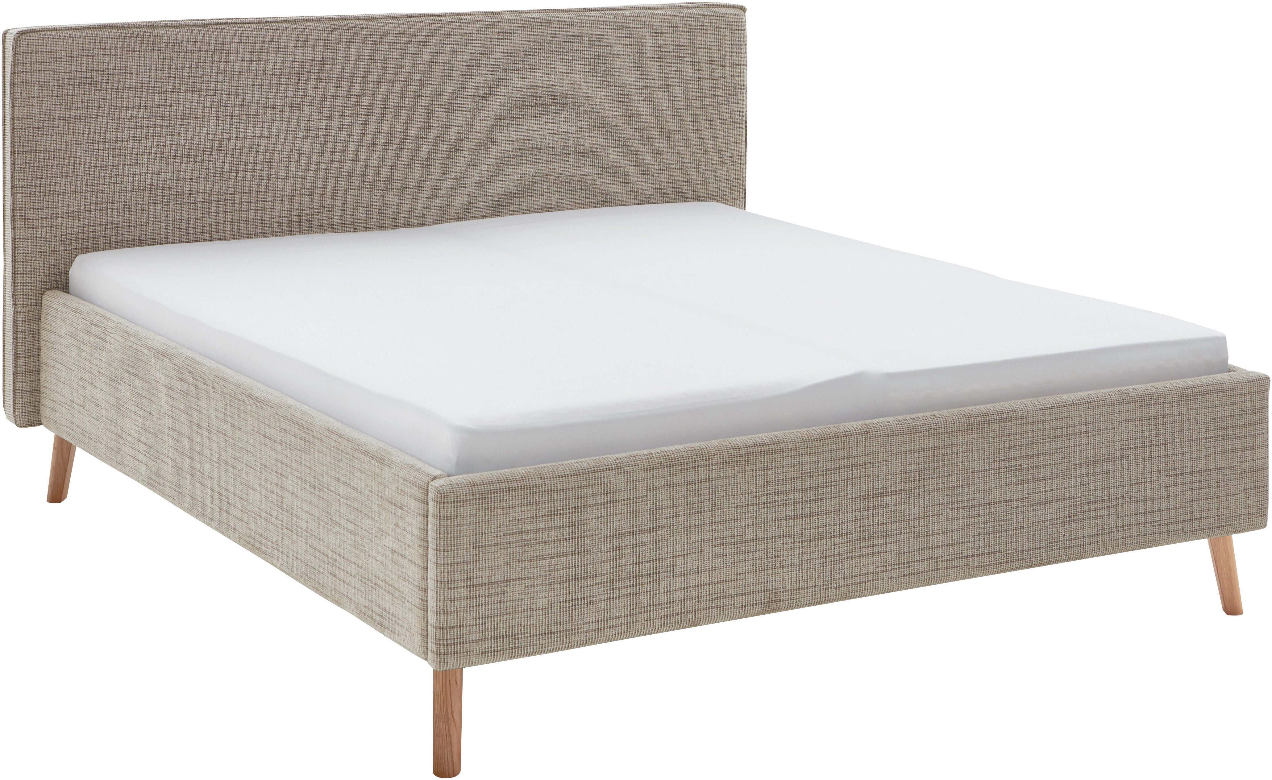meise.möbel Gestoffeerd bed Riva met eikenkleurige houten poten, naar keuze met bedkist en lattenbodem