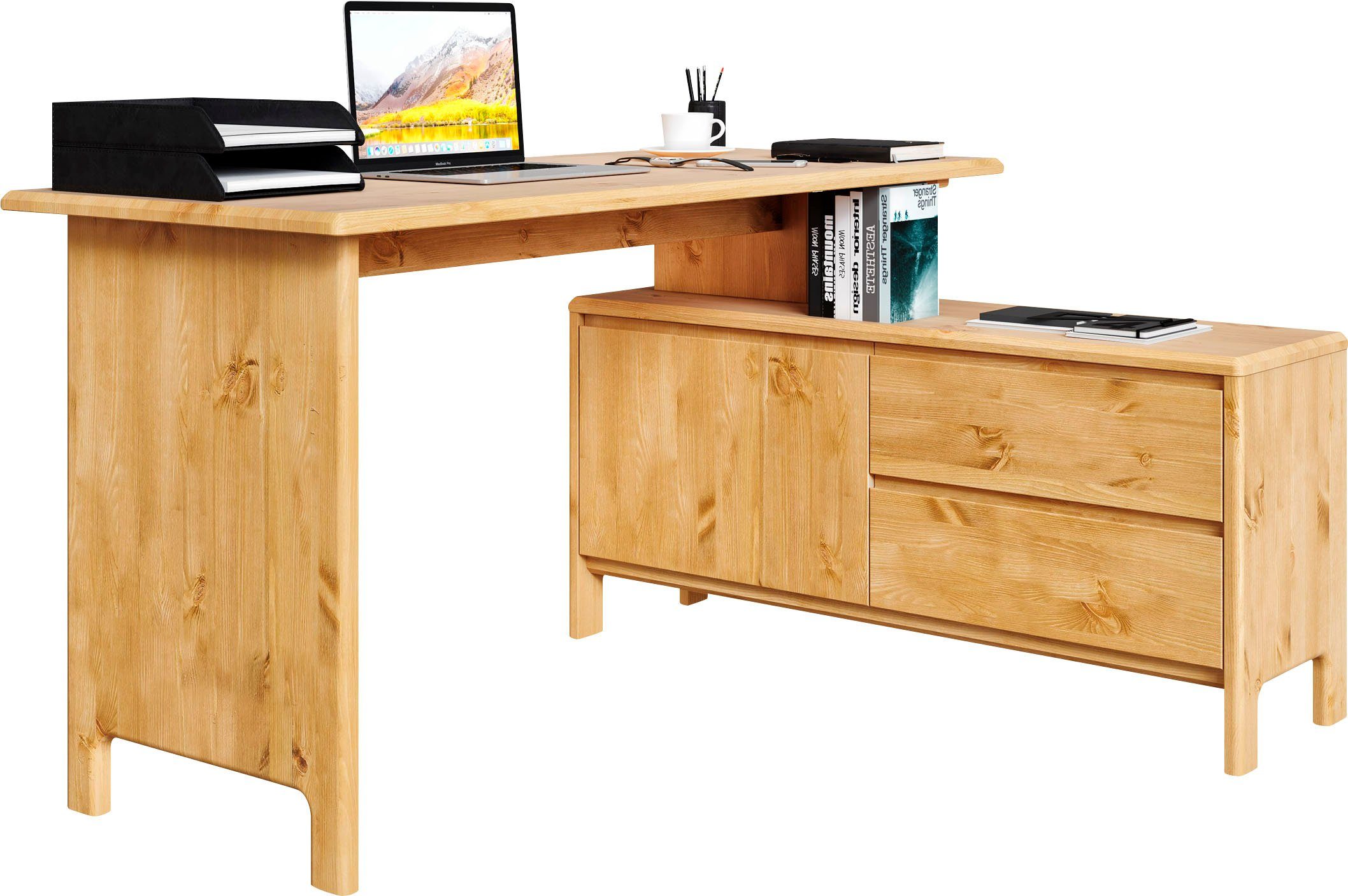 Home affaire Bureau Luven, van massief hout in 2 breedtes, variabel gebruik als bureau of hoekbureau