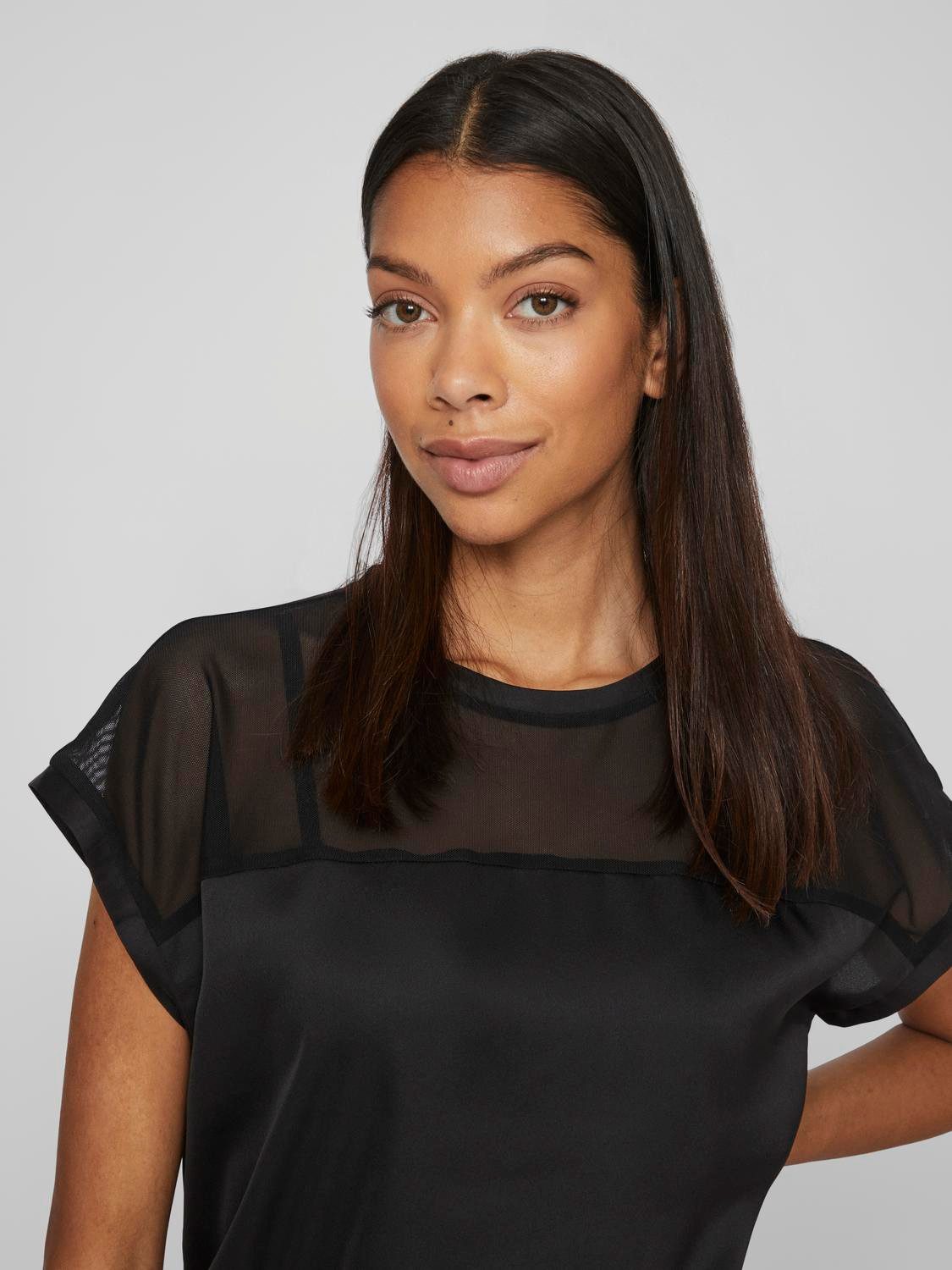 Vila Shirt met korte mouwen VIELLETTE O-NECK S S MESH TOP NOOS