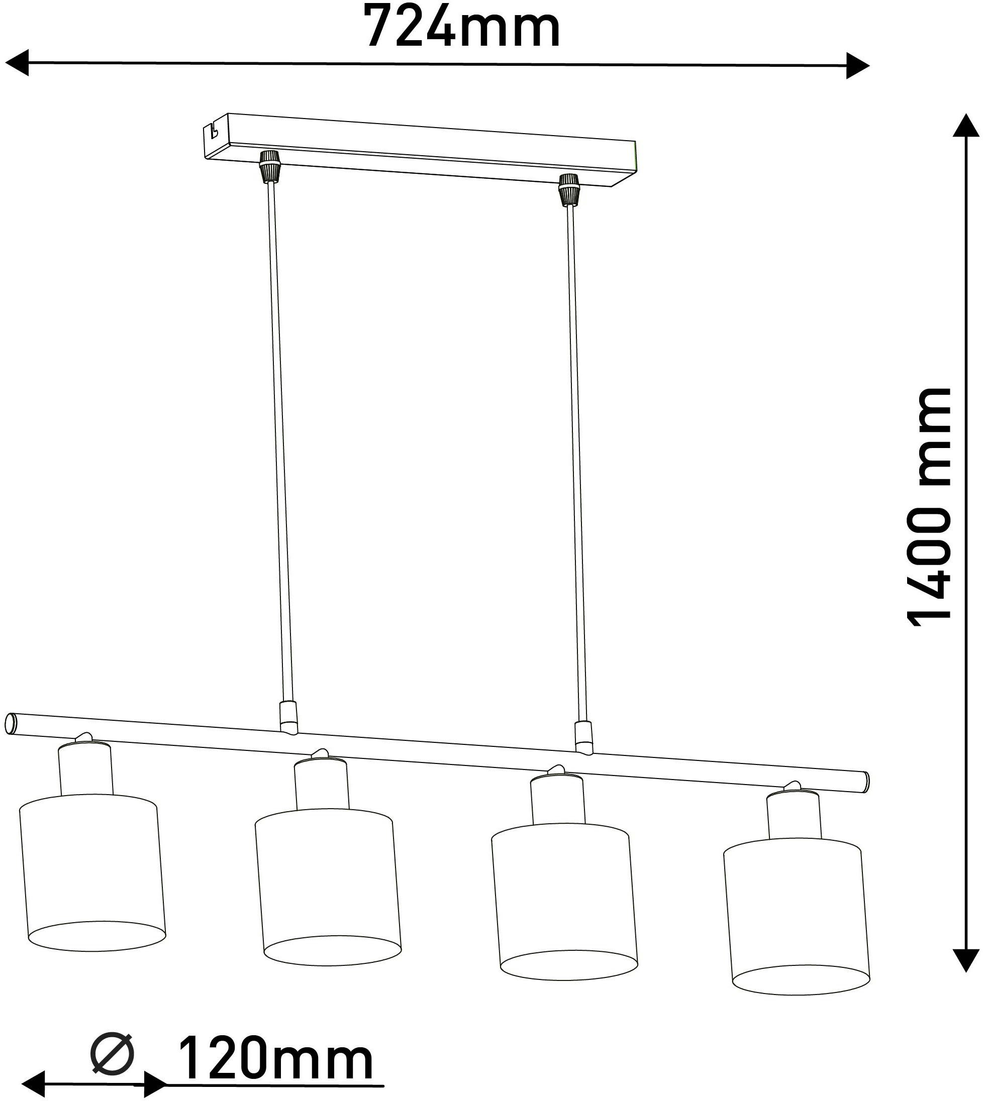 näve Hanglamp Maron Hang-, stoffen pendellamp, L: 71,5 cm, 4xE14 max. 40W, metaal/textiel (1 stuk)