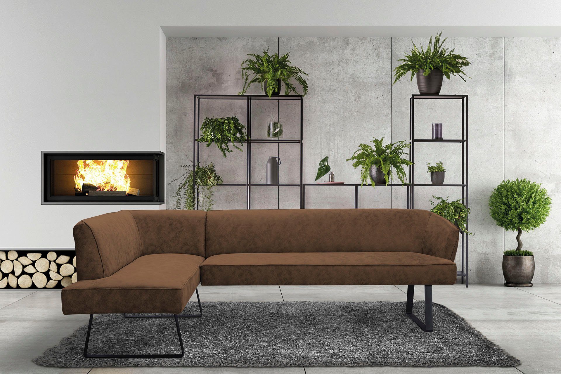 exxpo - sofa fashion Hoekbank Americano met opstaande naad en metalen poten, bekleding in verschillende kwaliteiten bruin, hoekbanken,