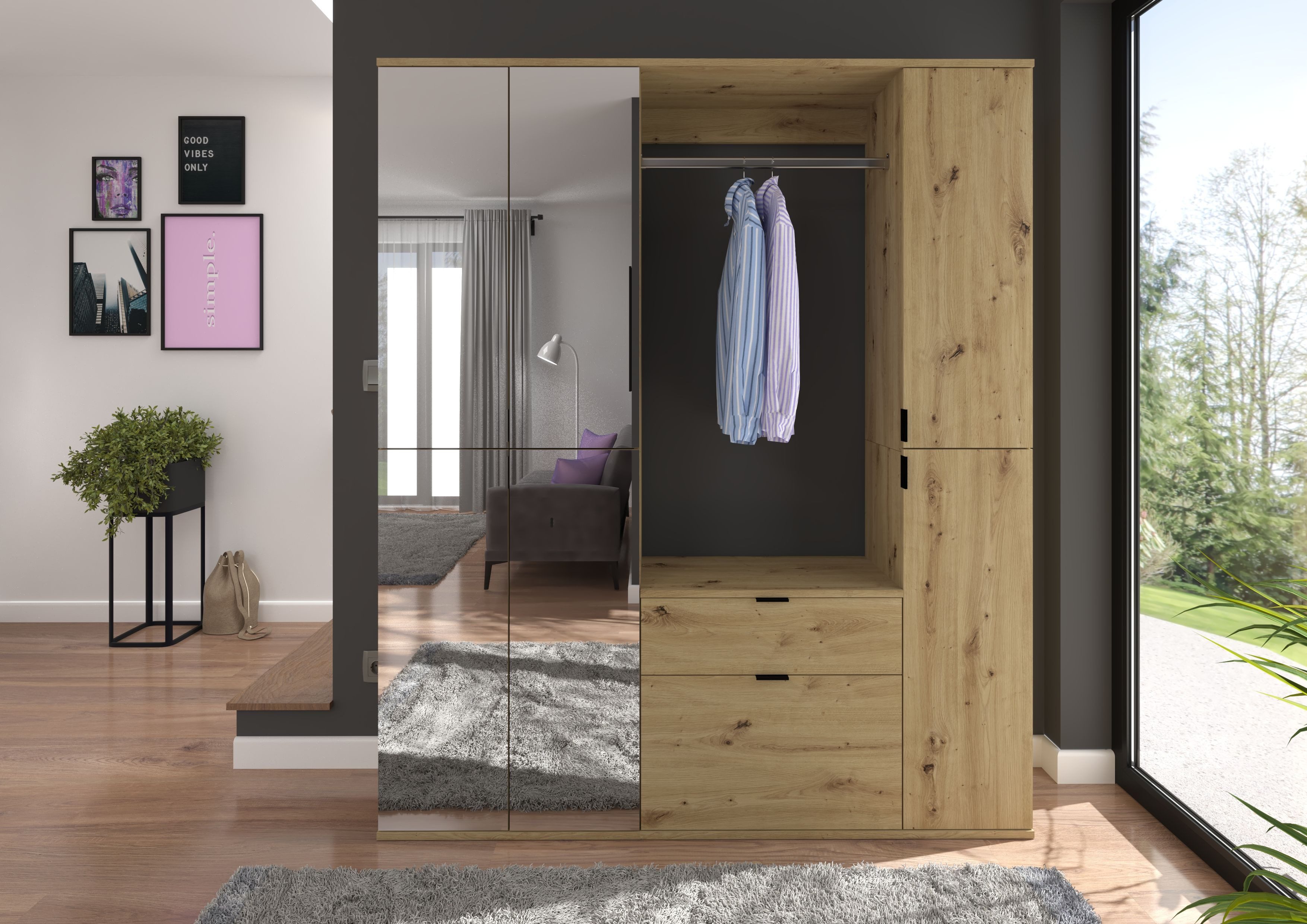 INOSIGN Halmeubelset Trondheim, Breedte 152 cm, 5-delig, bestaande uit: 2x garderobekast, 1 commode, 1 kledingstang, 1 legplank (set, 4-delig)