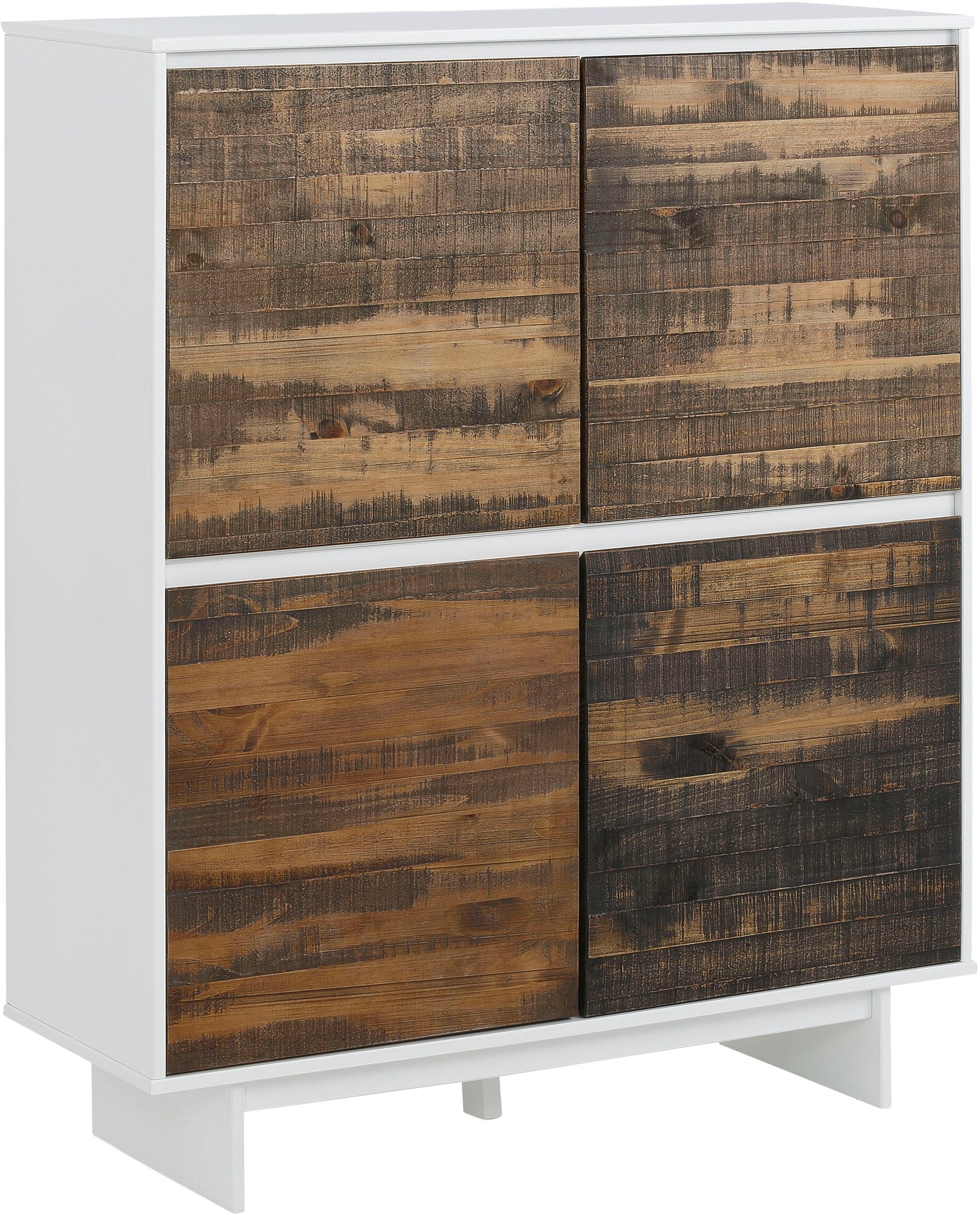 Home affaire Highboard Morgan midischrank hoge kast van massief grenenhout, met ingefreesde verzonken grepen, breedte 120 cm