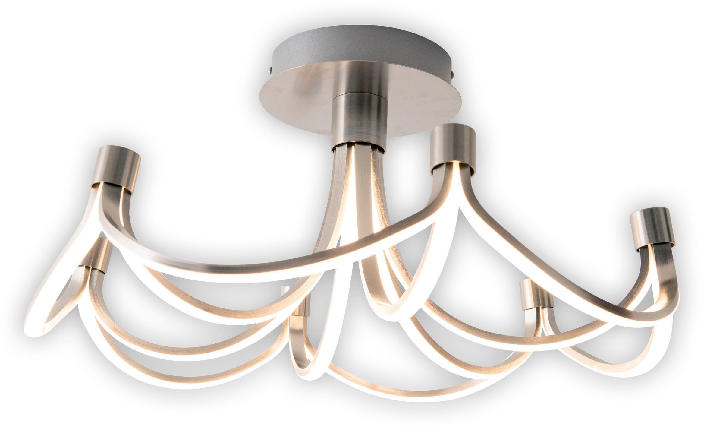 näve Led-plafondlamp Festos Kroon, in 3 stappen dimbaar, nikkel-mat, warmwitte LED, D: 60cm (1 stuk)
