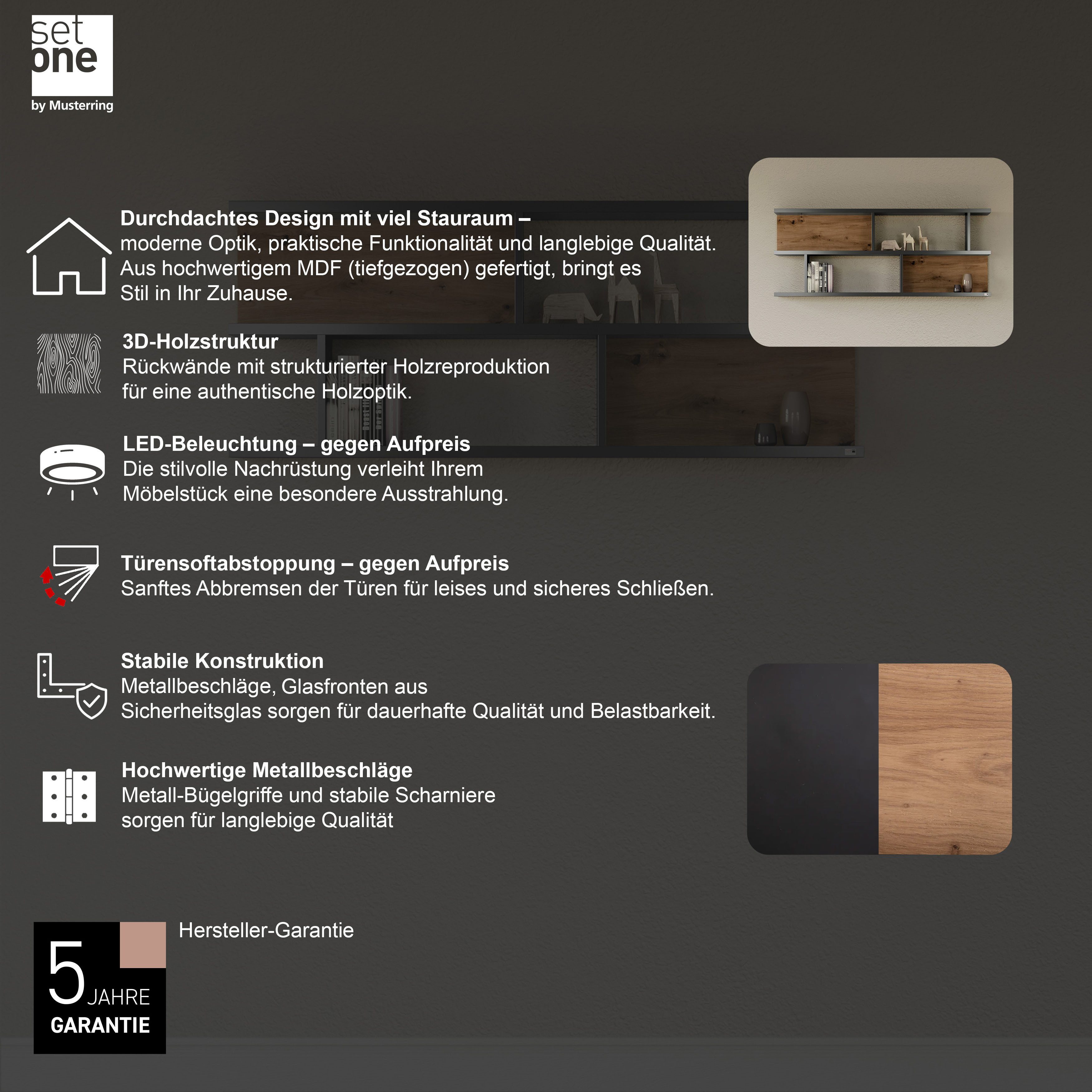 set one by Musterring Wandplank York Type 43, met 3 planken, 3 kleuren, verlichting optioneel, B 150 cm