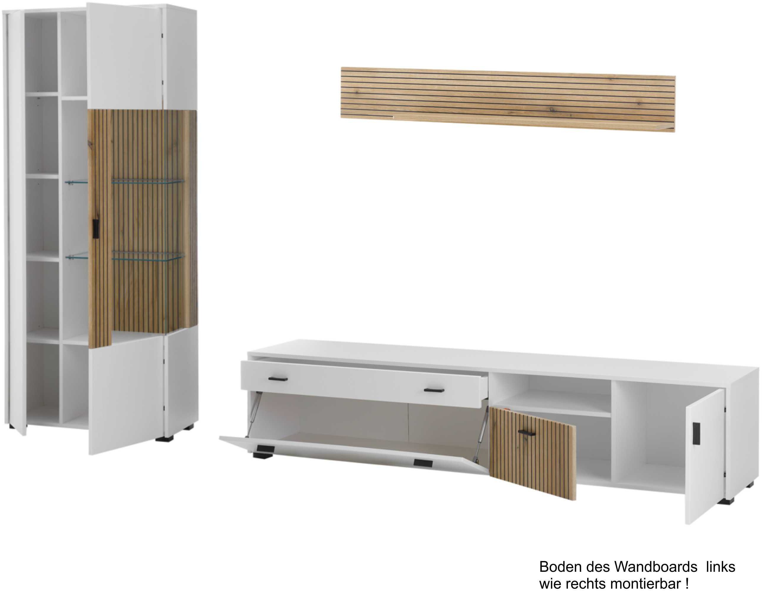 INOSIGN Wandmeubel Hudson met moderne groevenlook, handgrepen van metaal (zwart), breedte 285 cm (set, 3-delig)