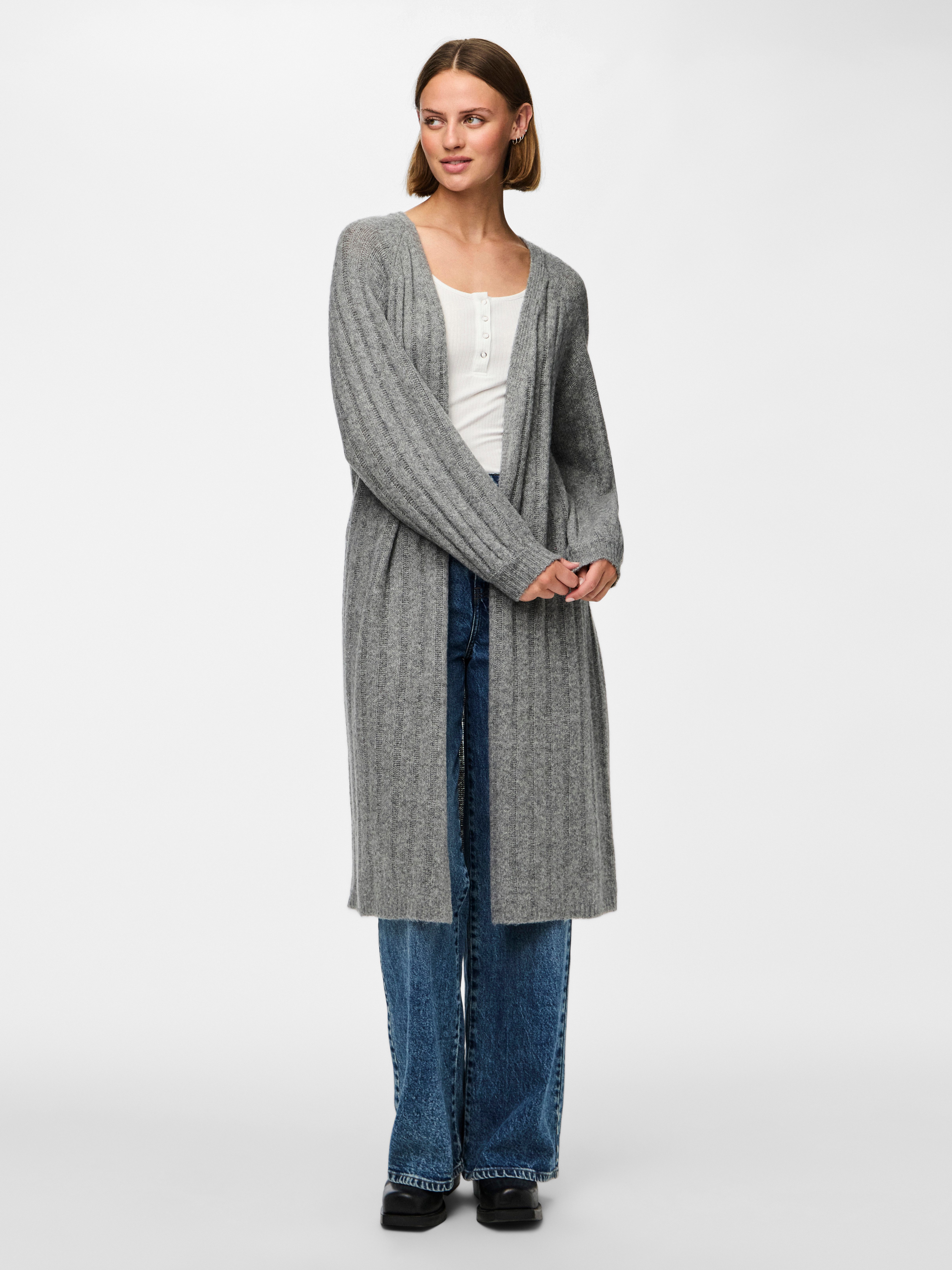 Pieces Loose fit lange cardigan met wol in geribd design model 'MAGGY'