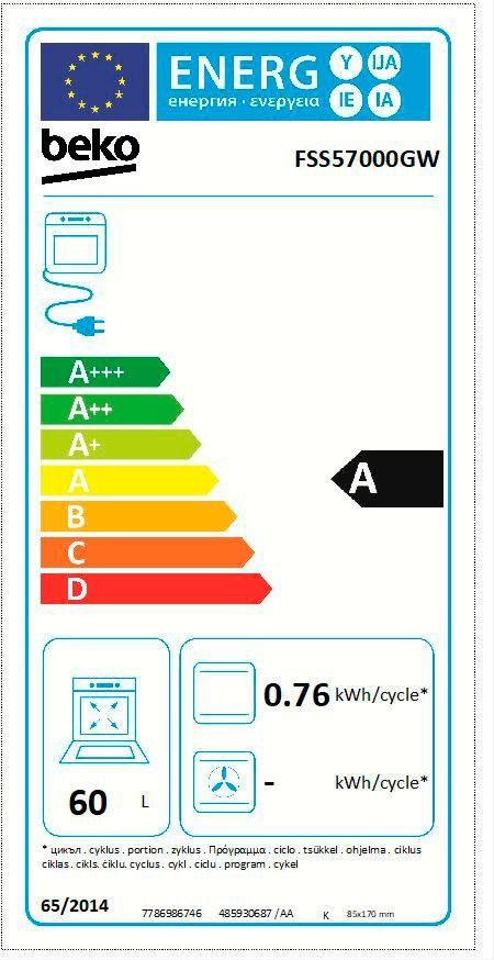 BEKO Vrijstaand elektrisch fornuis FSS57000GW met kleinvlakgrill