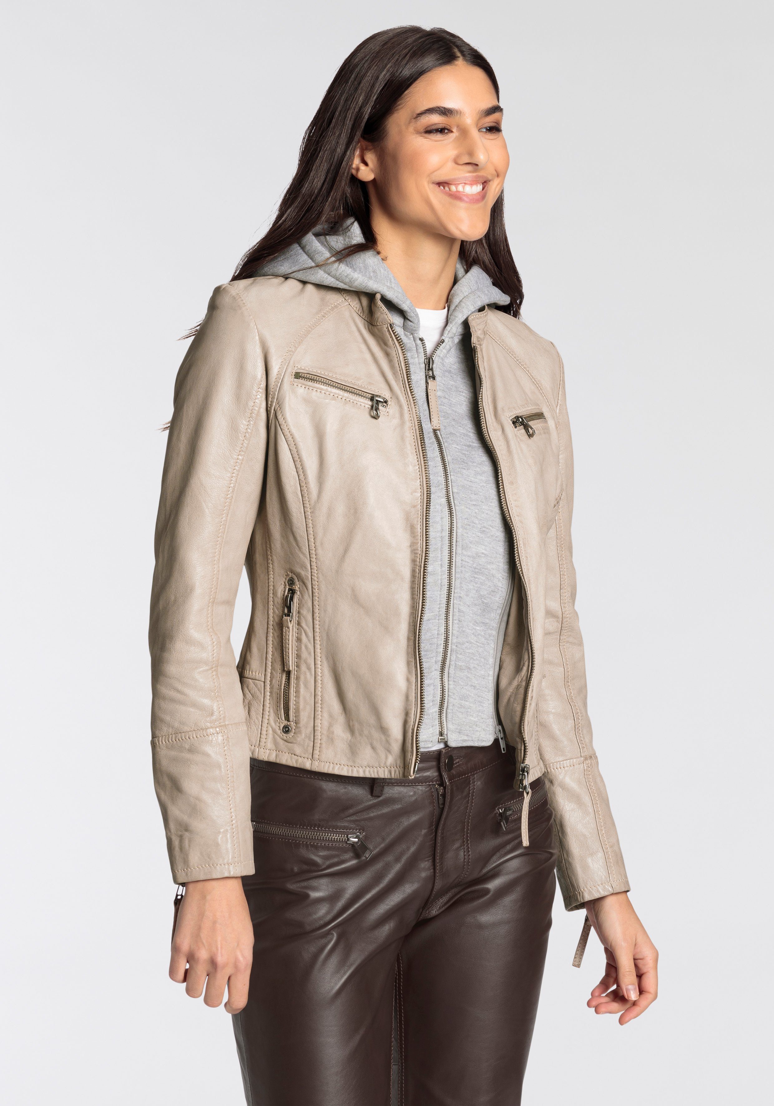 OTTO Mauritius Leren jack NOLA Two-in-one stijl met een afneembare jerseycapuchon