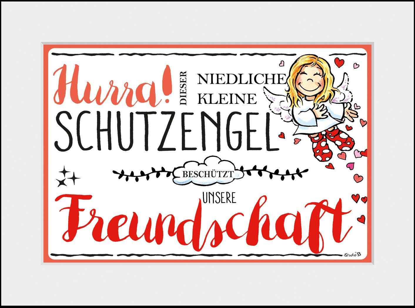 queence Wanddecoratie Beschermengel vriendschap HD premium posterdruk incl. houten lijst (1 stuk)