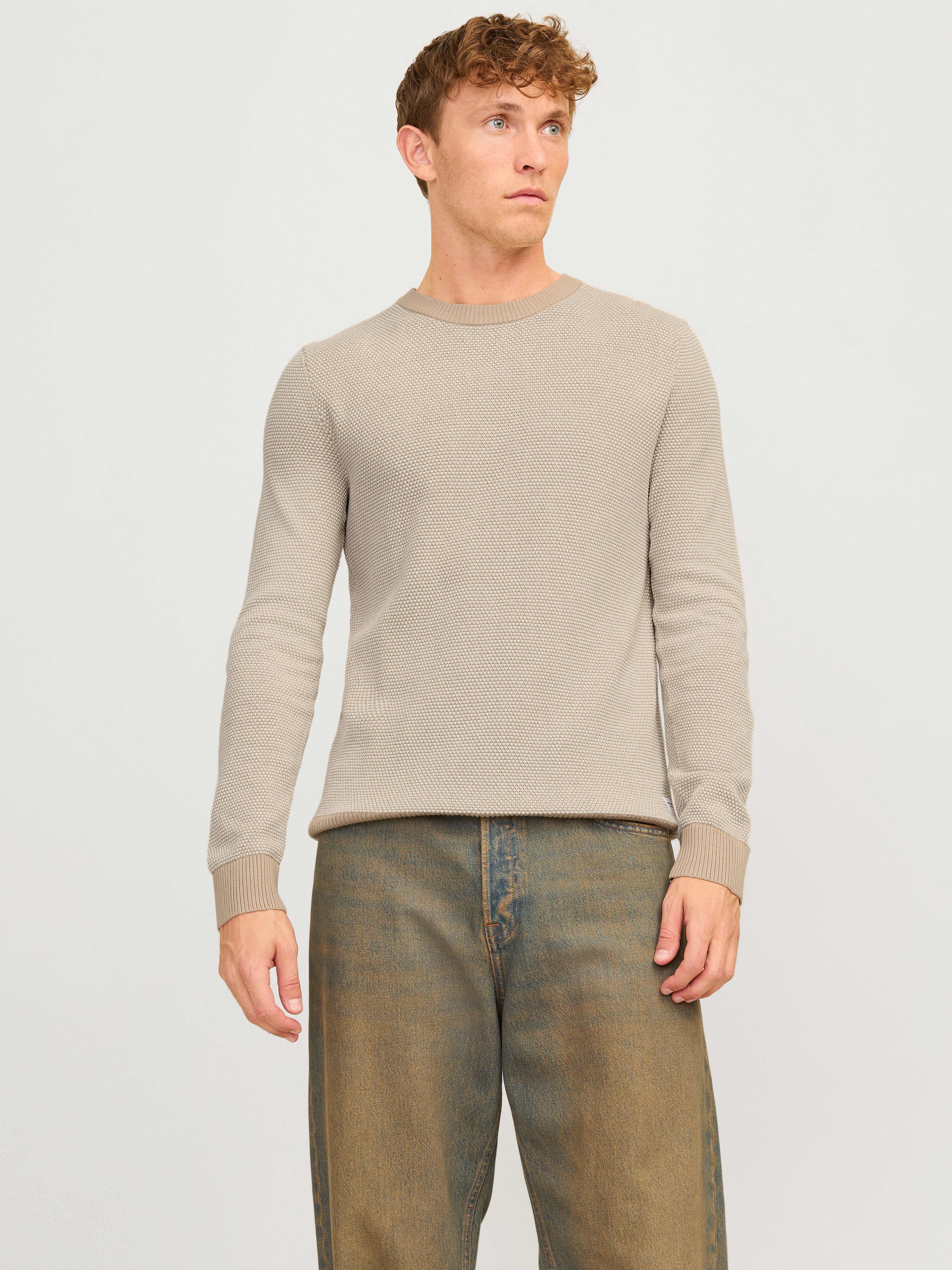 Jack & Jones Trui met ronde hals JJEGLOBE KNIT CREW NECK NOOS heren pullovers maat S beige