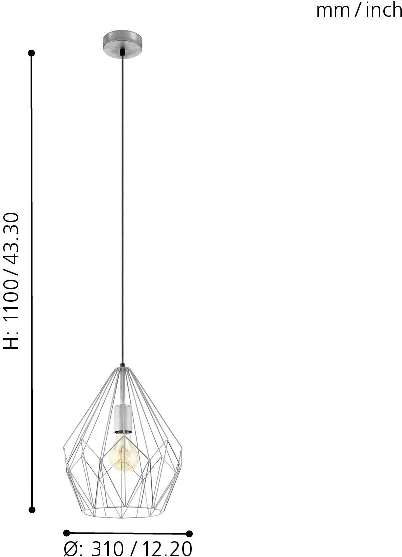 EGLO Hanglamp CARLTON Vintage hanglamp, retro hanglamp, kleur: zilverkleur, fitting: E27