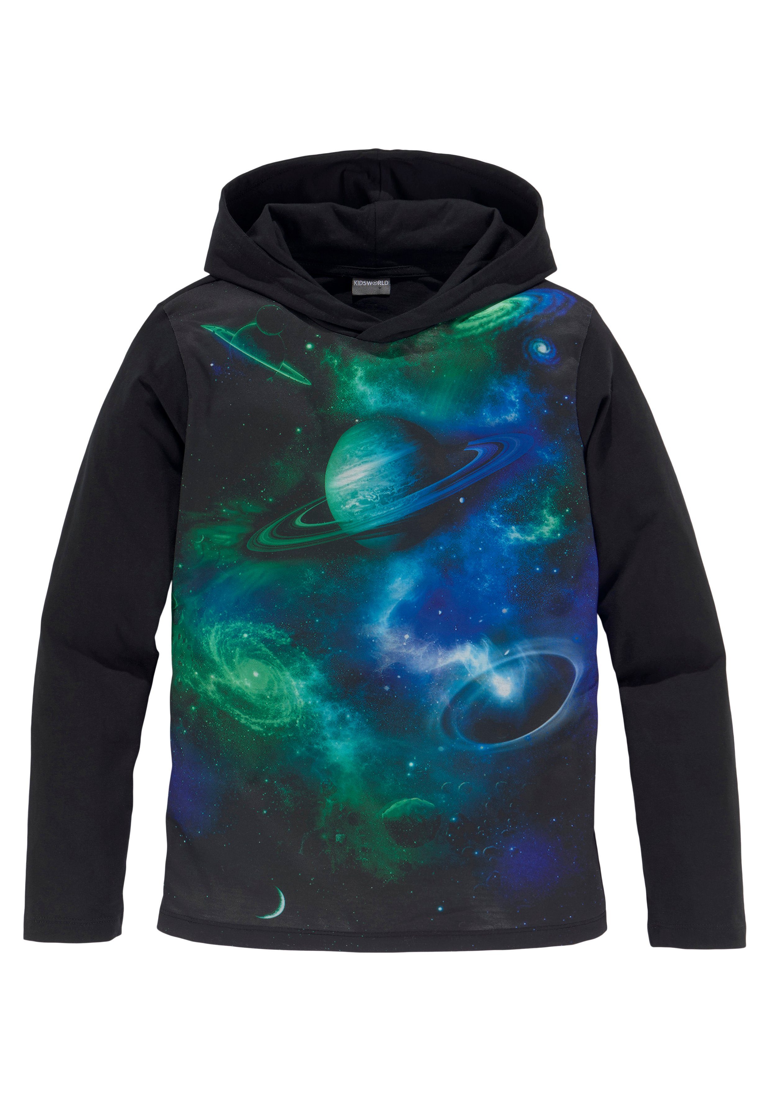 KIDSWORLD Capuchonshirt UNIVERSUM Lange mouwen, basic pasvorm, met trendy print, van jersey stof