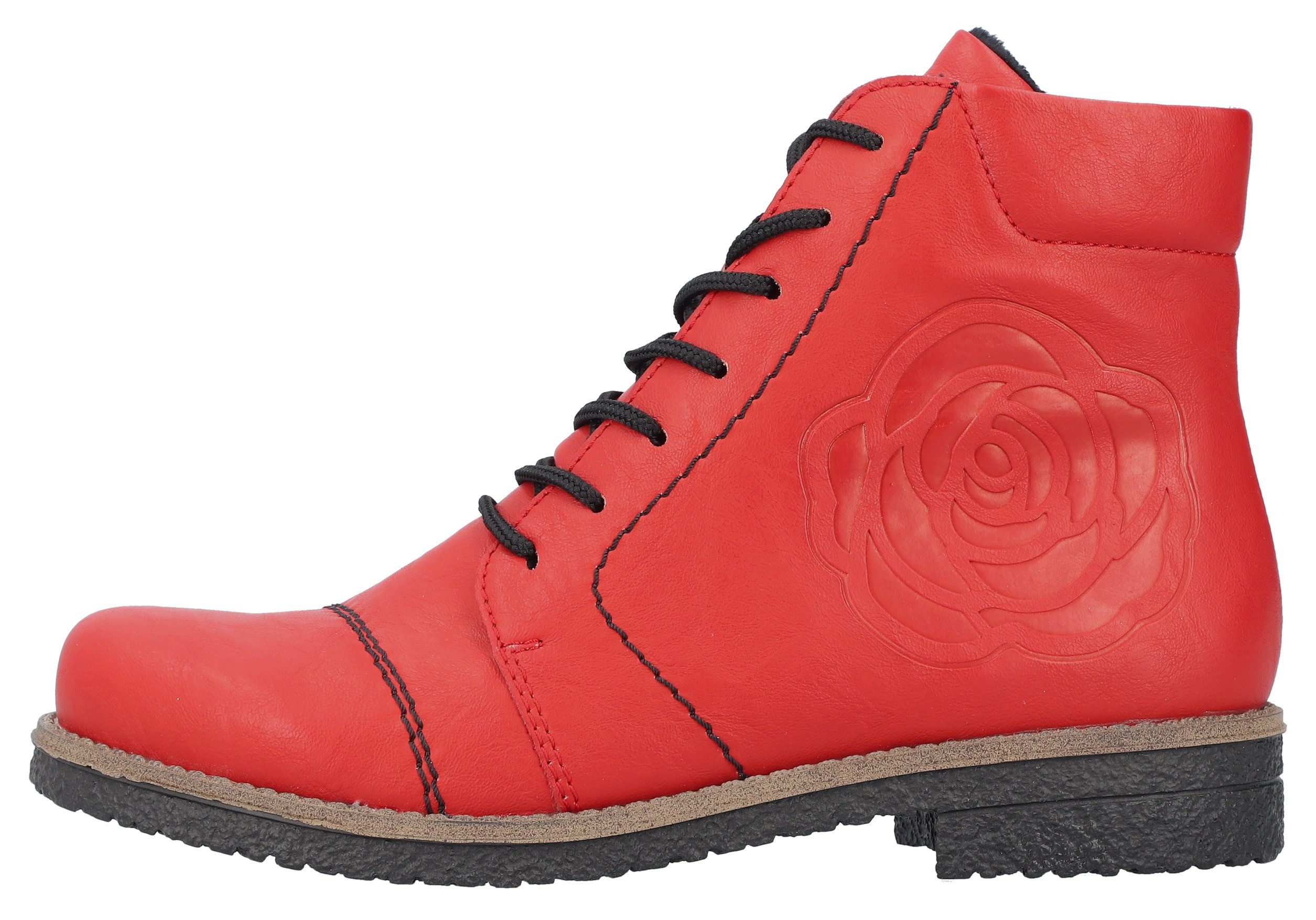 Rieker Veterlaarsjes , veterschoenen, ritssluiting-enkellaars, blokhak, rozenpatroon