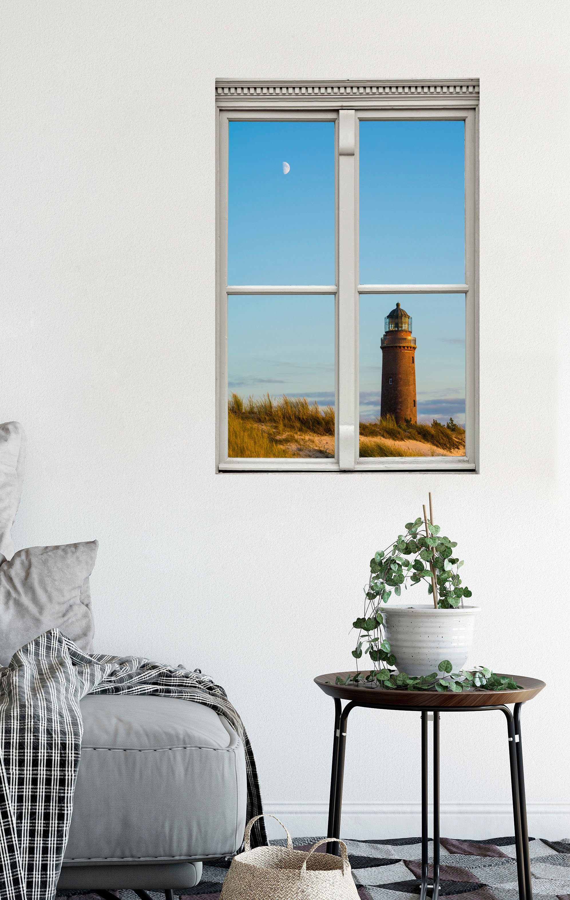 queence Wandfolie Vuurtoren Muursticker, muurdecoratie, zelfklevend, 3D, raam