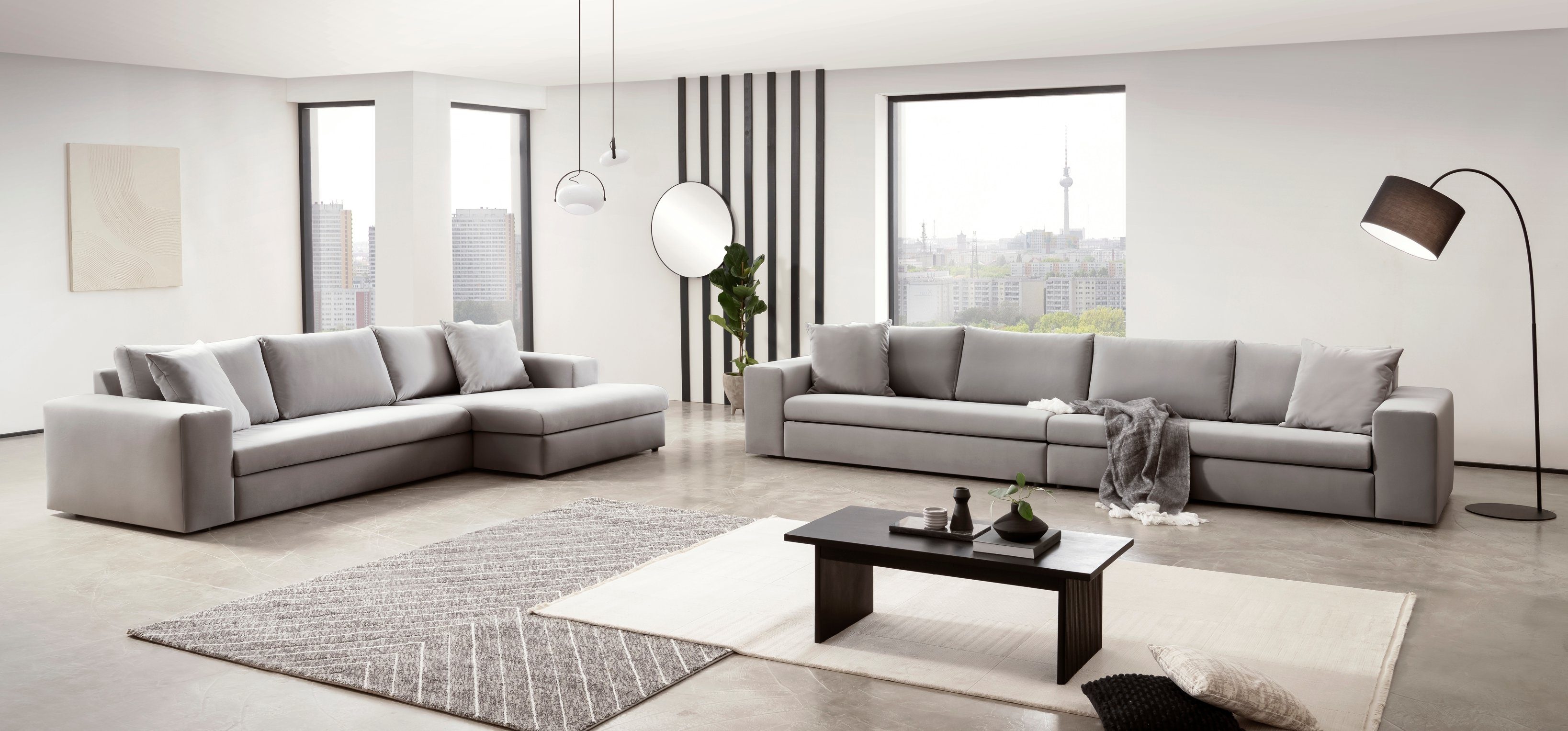 andas 4-zitsbank SLEETLAND XXL in fluweel of vintage lederlook