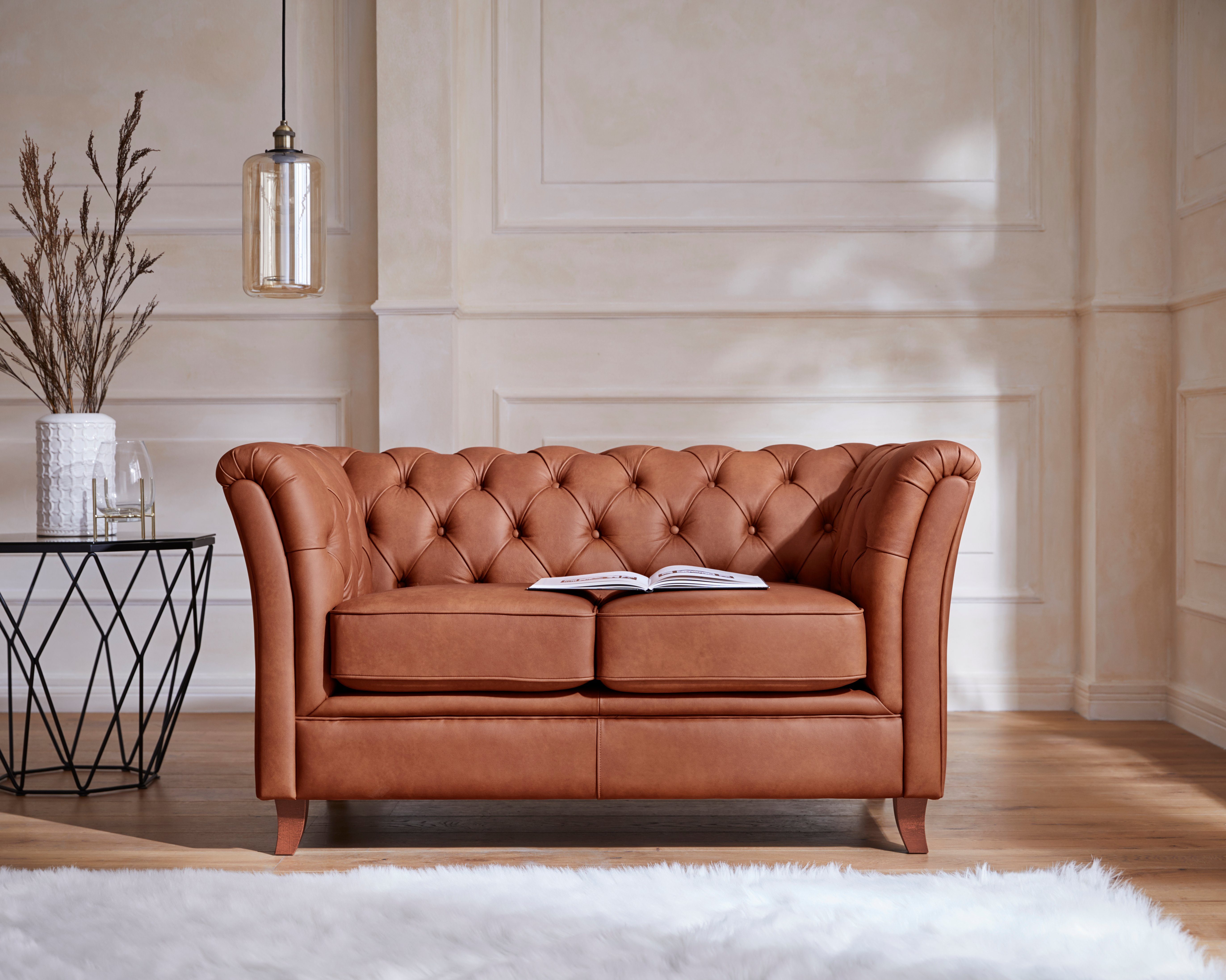 Home affaire Chesterfield-bank Reims met echte chesterfield-capitonnage, uitstekende verwerking bruin, chesterfield banken