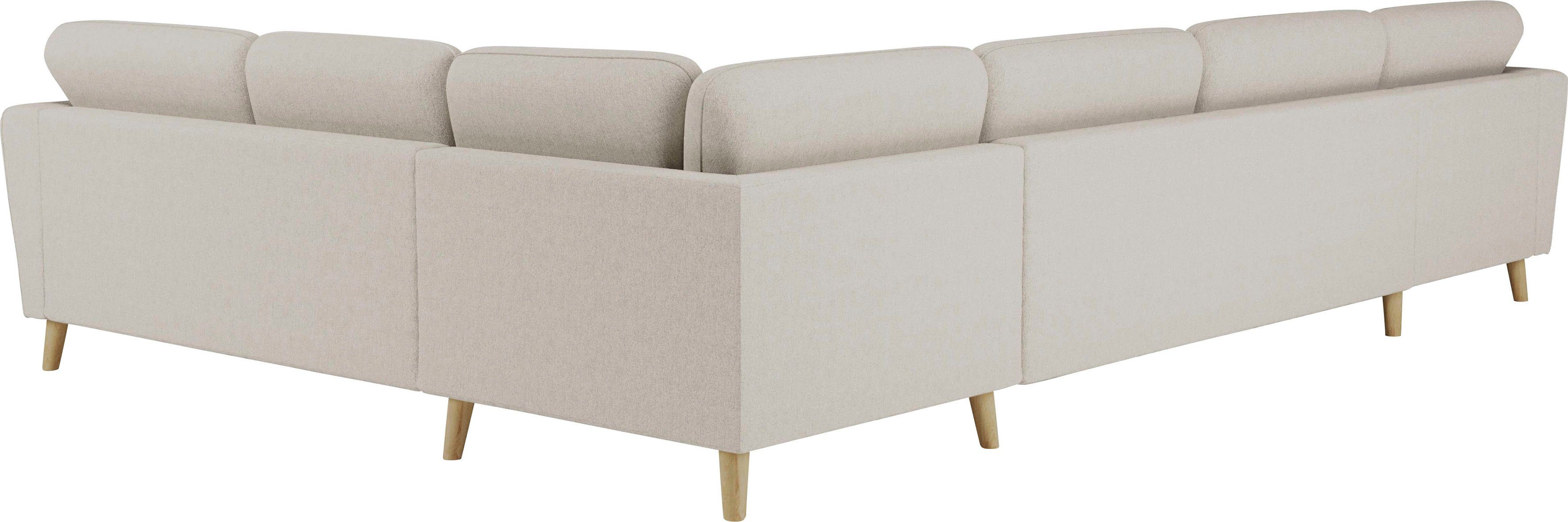 Home affaire Zithoek MARSEILLE XXL 349cm, U-vorm, ottomane rechts/links kiesbaar Massief houten poten van eiken, in verschillend overtrekken en kleurvarianten