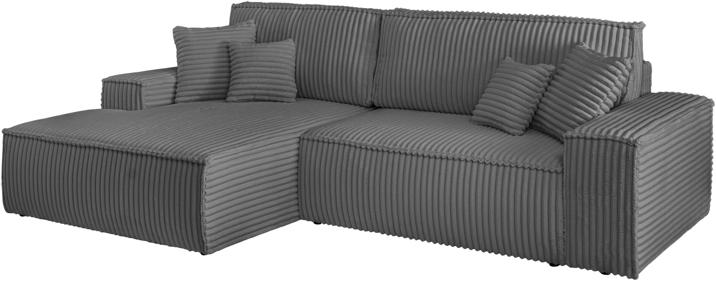 andas Hoekbank Finnley slaapbank 267 cm in Bouclé, fijne structuur en cord, L-vorm