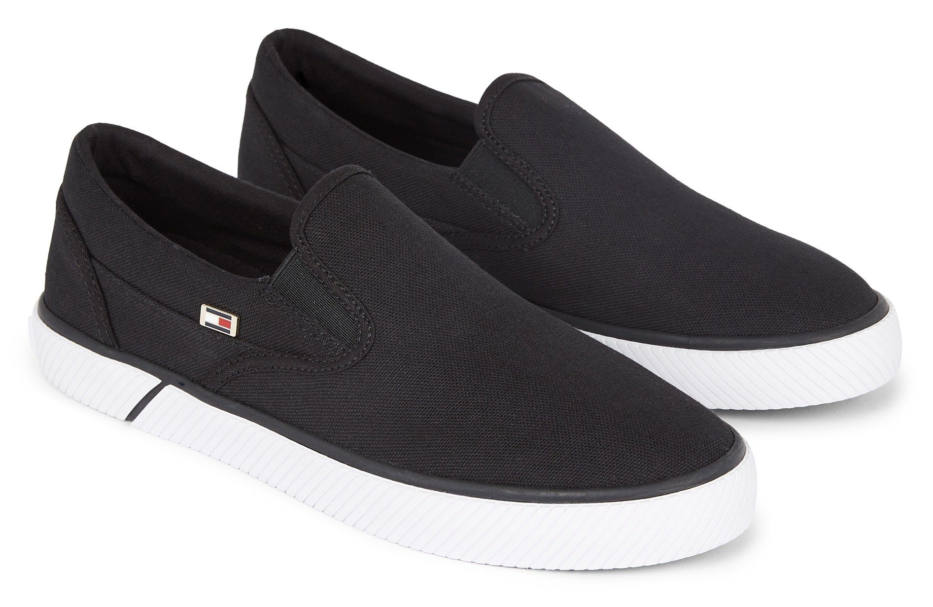 Tommy Hilfiger Slip-on sneakers VULC CANVAS SLIP-ON SNEAKER , slipper, vrijetijdsschoen, zomerschoen met zijstretchinzetten dames lage sneakers maat