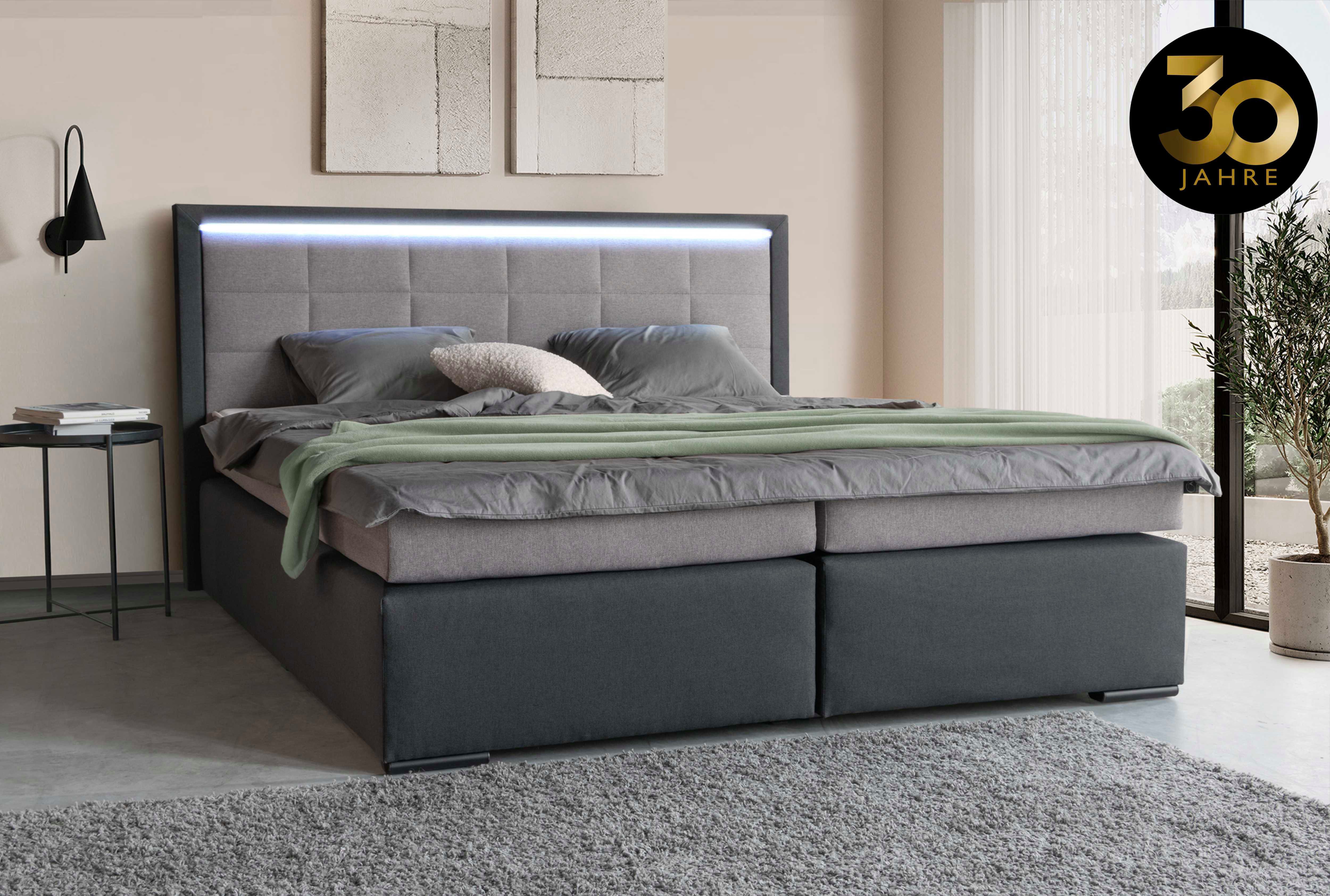 COLLECTION AB Boxspring 30 jaar jubileummodel Athena in h2,h3 & h4, incl. led-lijst boxsprings grijs