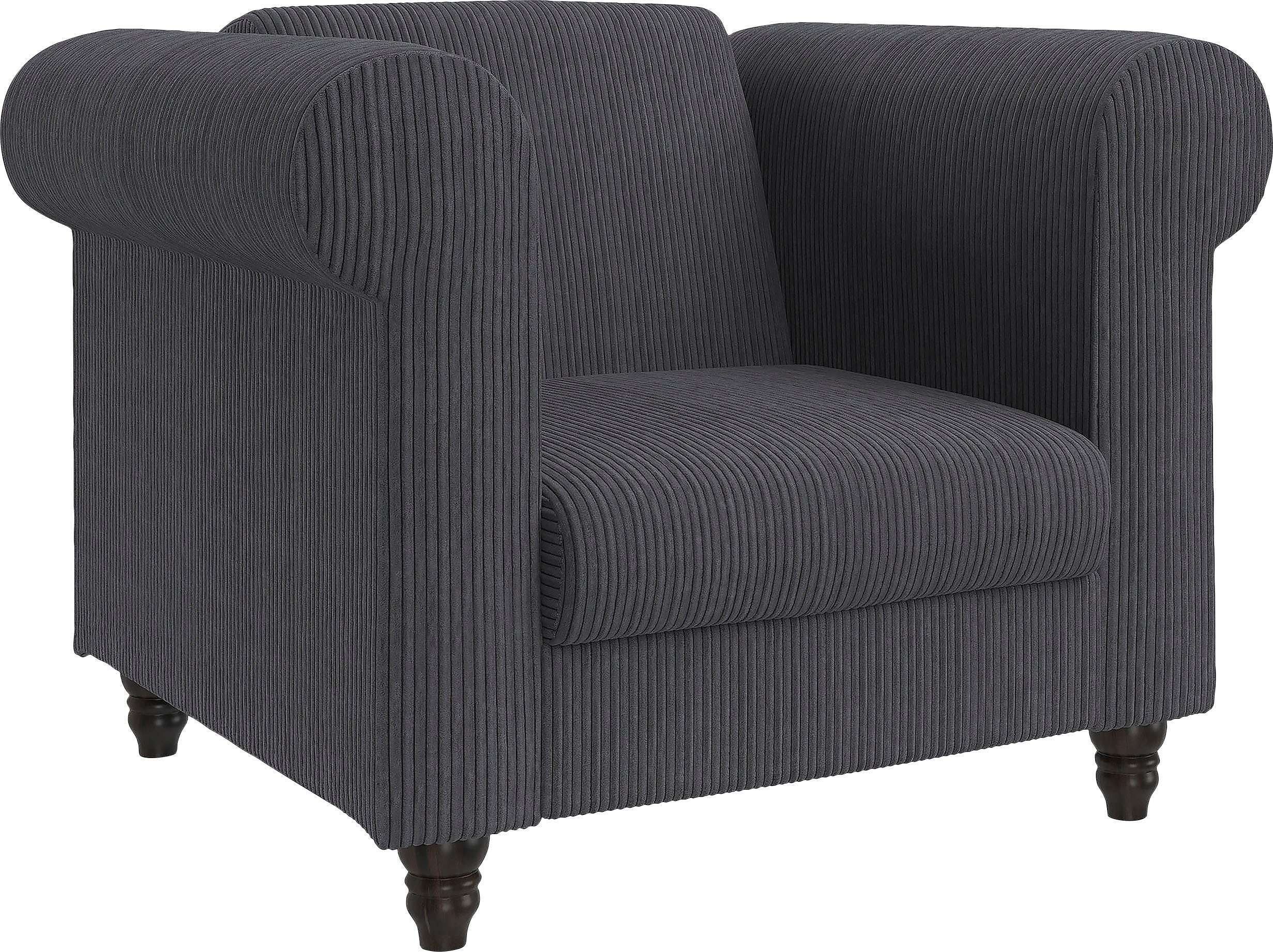 Dorel Home Chesterfield-fauteuil Felix II in breed ribfluweel met rugleuning 3-voudig verstelbaar, benen massief hout, zithoogte 46 cm