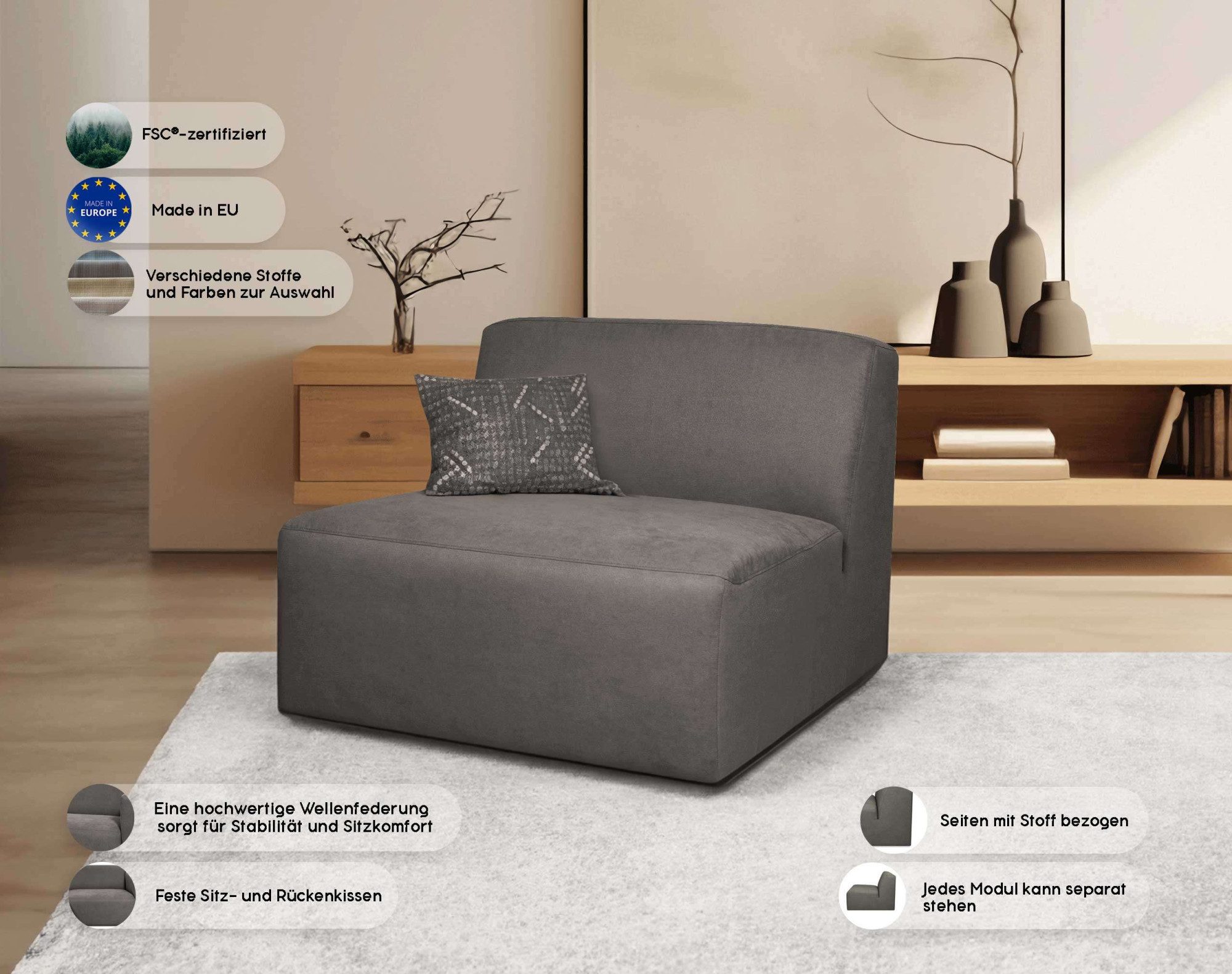 INOSIGN 1,5-zitsbank Kelani met decoratieve knoopdetails op de armleuningen
