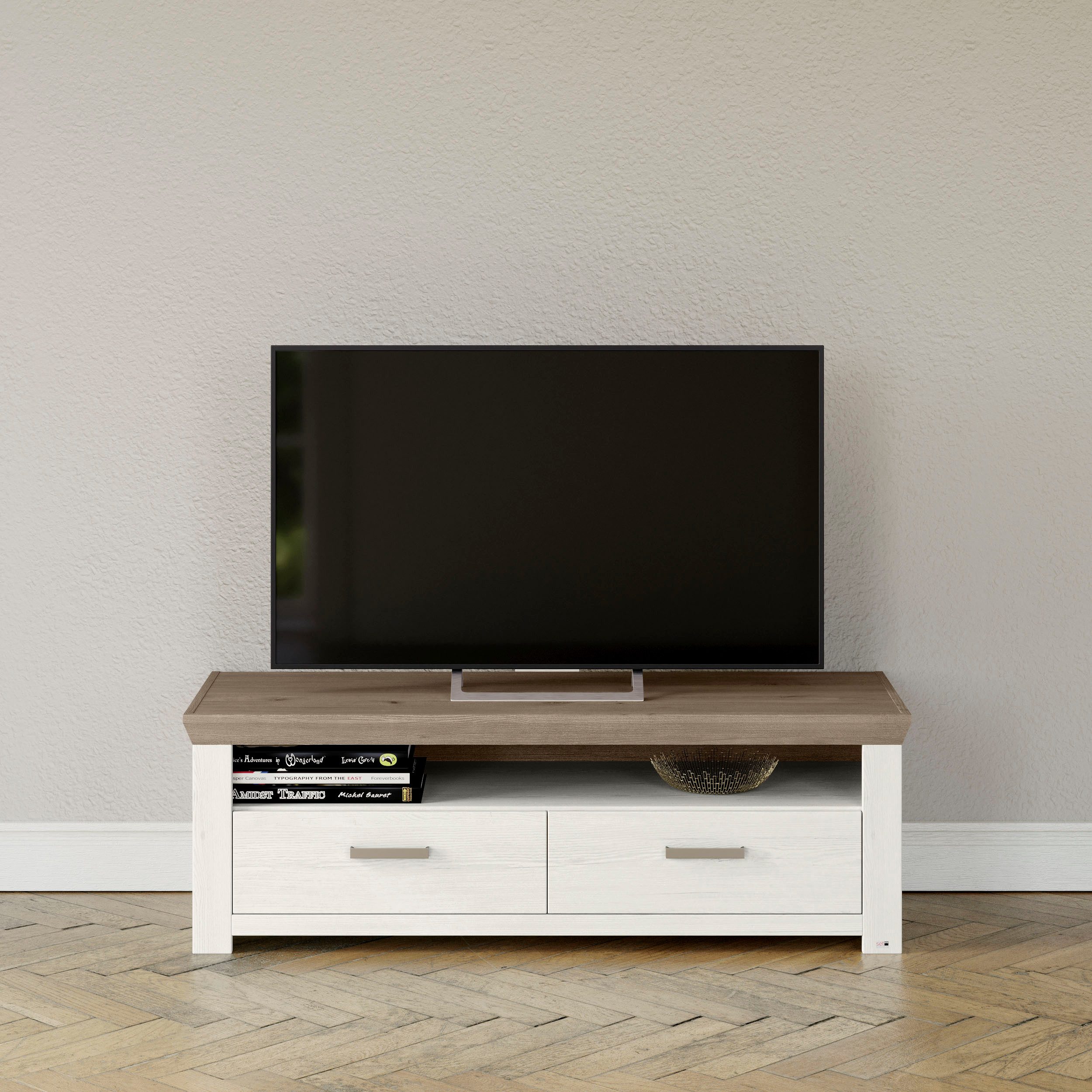set one by Musterring Tv-meubel York Type 31, met 2 laden, verlichting optioneel, breedte 140 cm lowboards wit