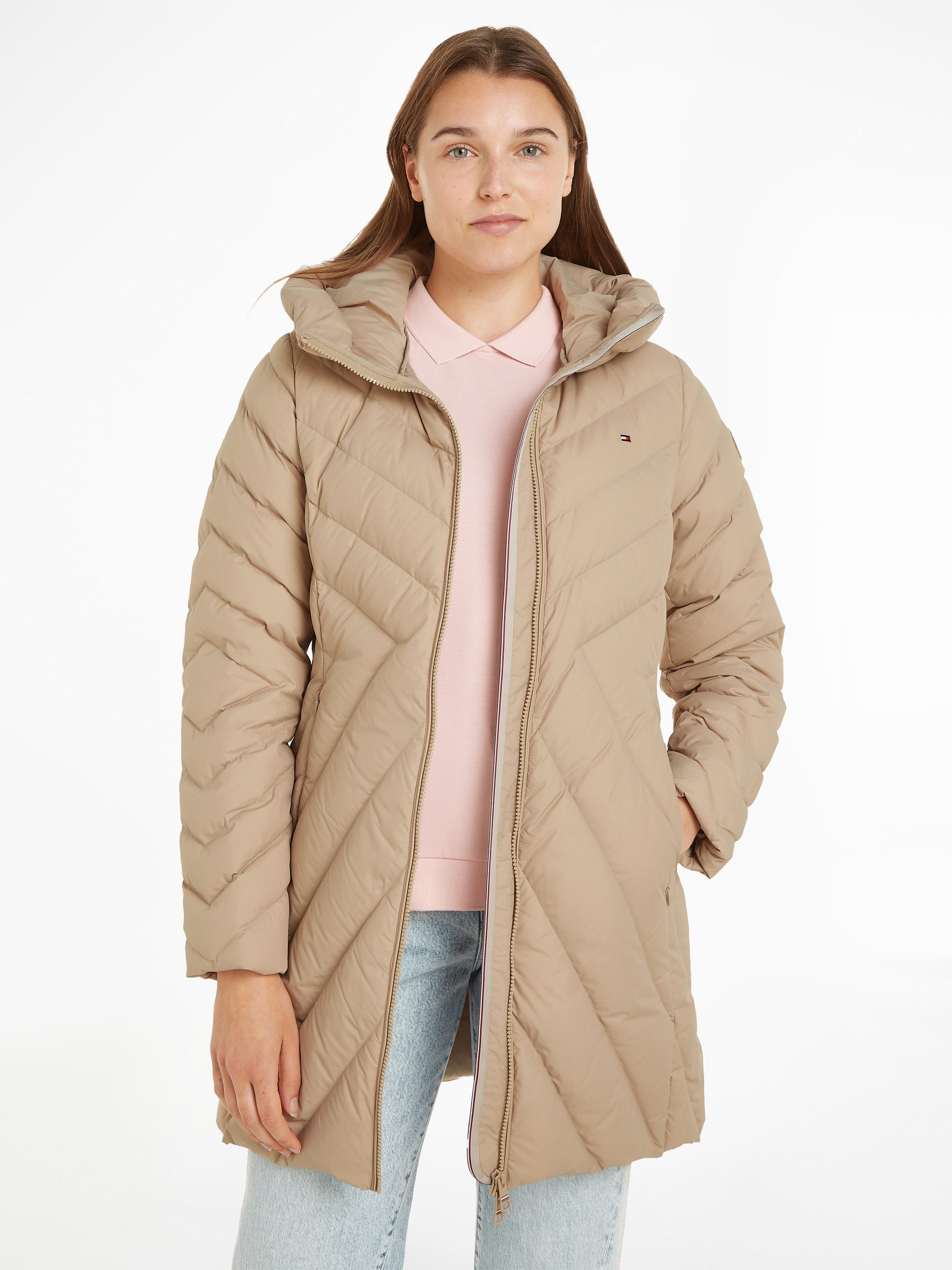 Tommy Hilfiger Gewatteerde jas CHEVRON MW PADDED COAT met gemiddelde vulling en tommy hilfiger merklabel