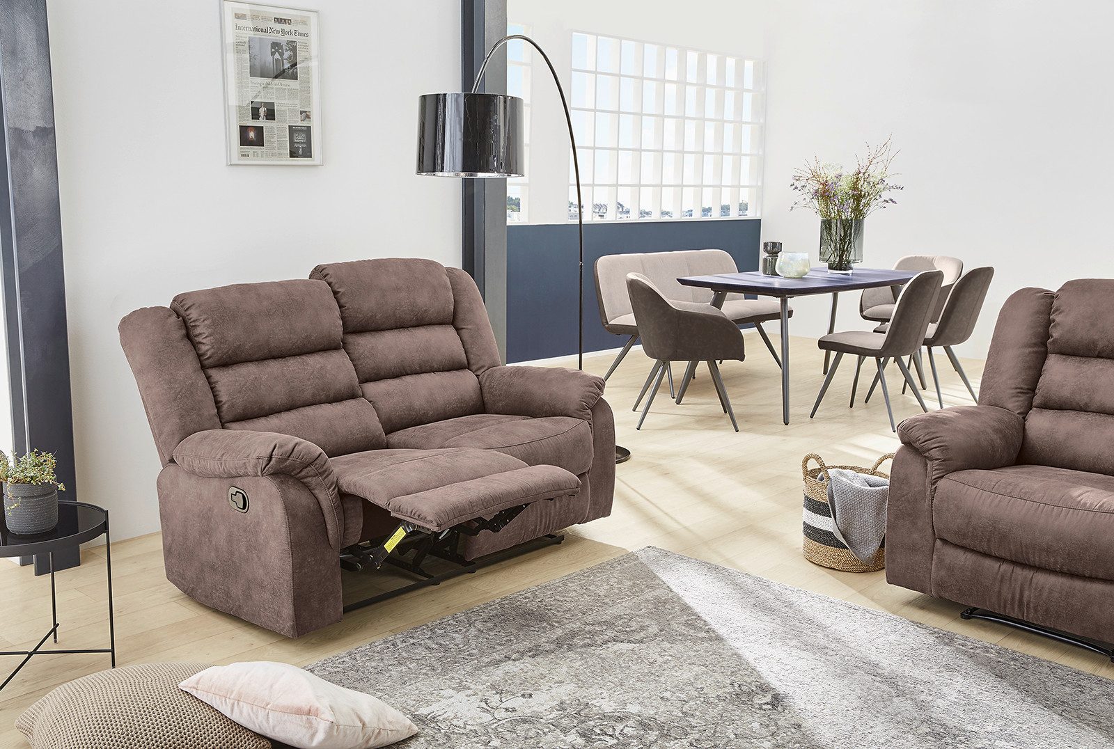 Jockenhöfer Gruppe 2-zitsbank Cleveland Met ligfunctie door halfautomatische relaxfunctie, verend systeem-bekleding